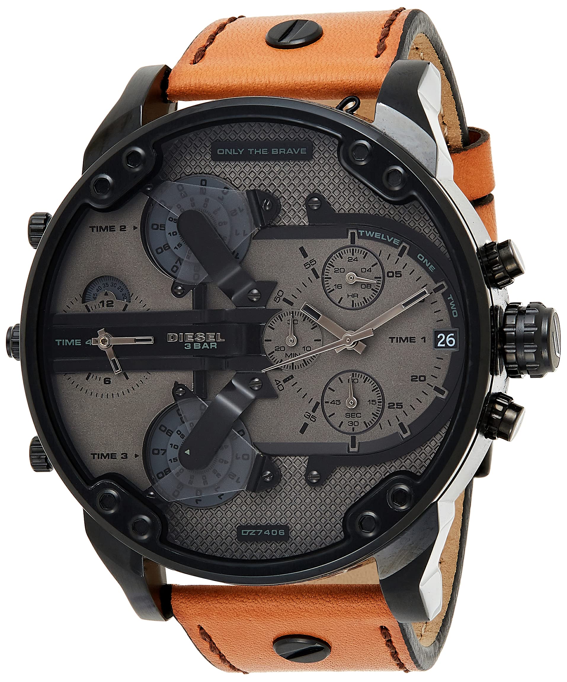 Diesel Mr. Daddy 2.0 Men's Chronograph Watch - Oversized Dial with Stainless Steel/Silicone/Leather Band - Perfect for Casual, Business & Special Occasions