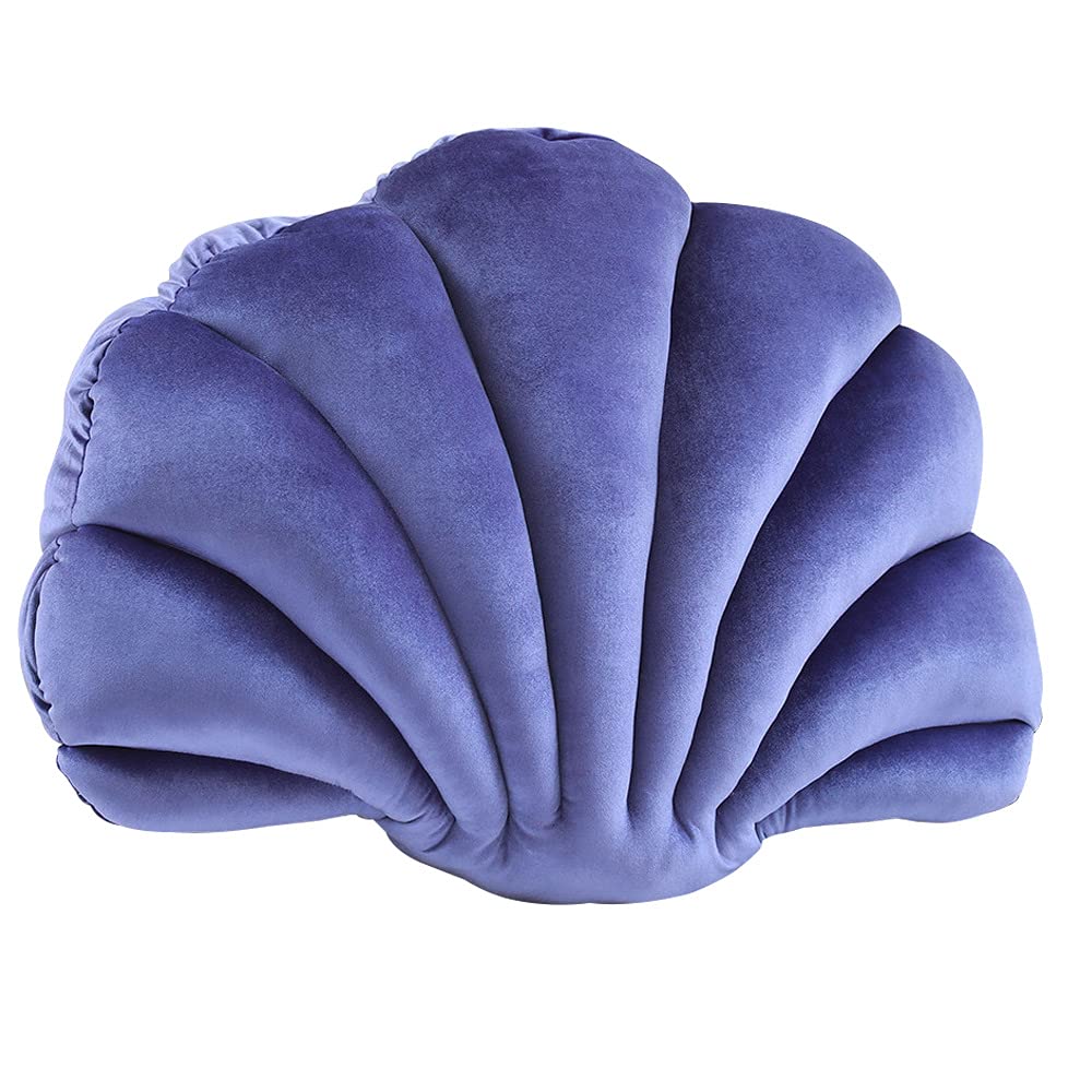 Velvet Seashell Decorative Throw Pillow - Small Violet Sea Shell Shaped Cushion for Bed, Couch & Home Office Decor | Perfect for Coastal, Beach House & Boho Interior Design