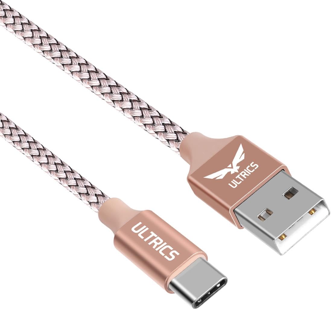 ULTRIX Braided USB C to USB A Fast Charging Cable - 3.3ft (1M) Nylon Cord for iPhone 15/14 Pro Max, Samsung Galaxy S24/S23/S22, Pixel 8/7, PS5 - Rose Gold | High-Speed Data Sync & Durable Charging for Home, Office & Travel