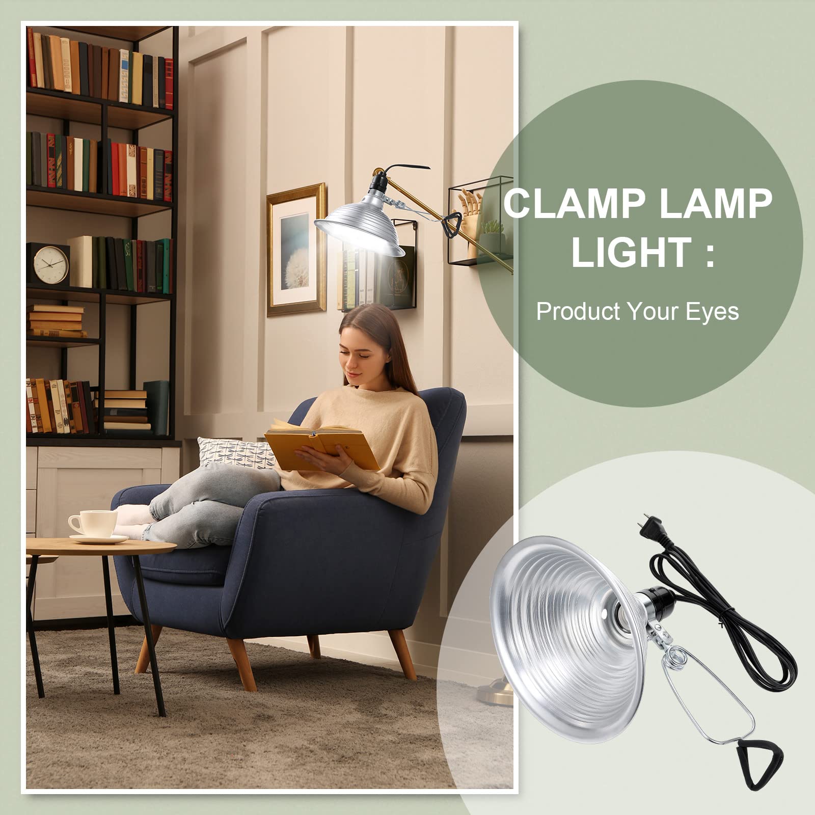 Macarrie 12 Pack Clamp Lamp Light with Aluminum Reflector - 8.5 Inch E26 Socket Fixture, 6ft SPT-2 18awg Cord & Adjustable Stand (150W Max, Bulb Not Included) - Perfect for Home Studios, Workshops, Reptile Terrariums & Plant Grow Lights