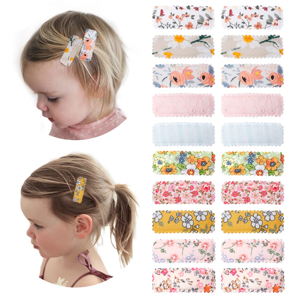 20 PCS Floral Print Square Hair Clips for Toddler Girls - Non-Slip Wrapped Snap Barrettes Hair Accessories for Baby & Kids - Perfect for School, Parties & Daily Styling