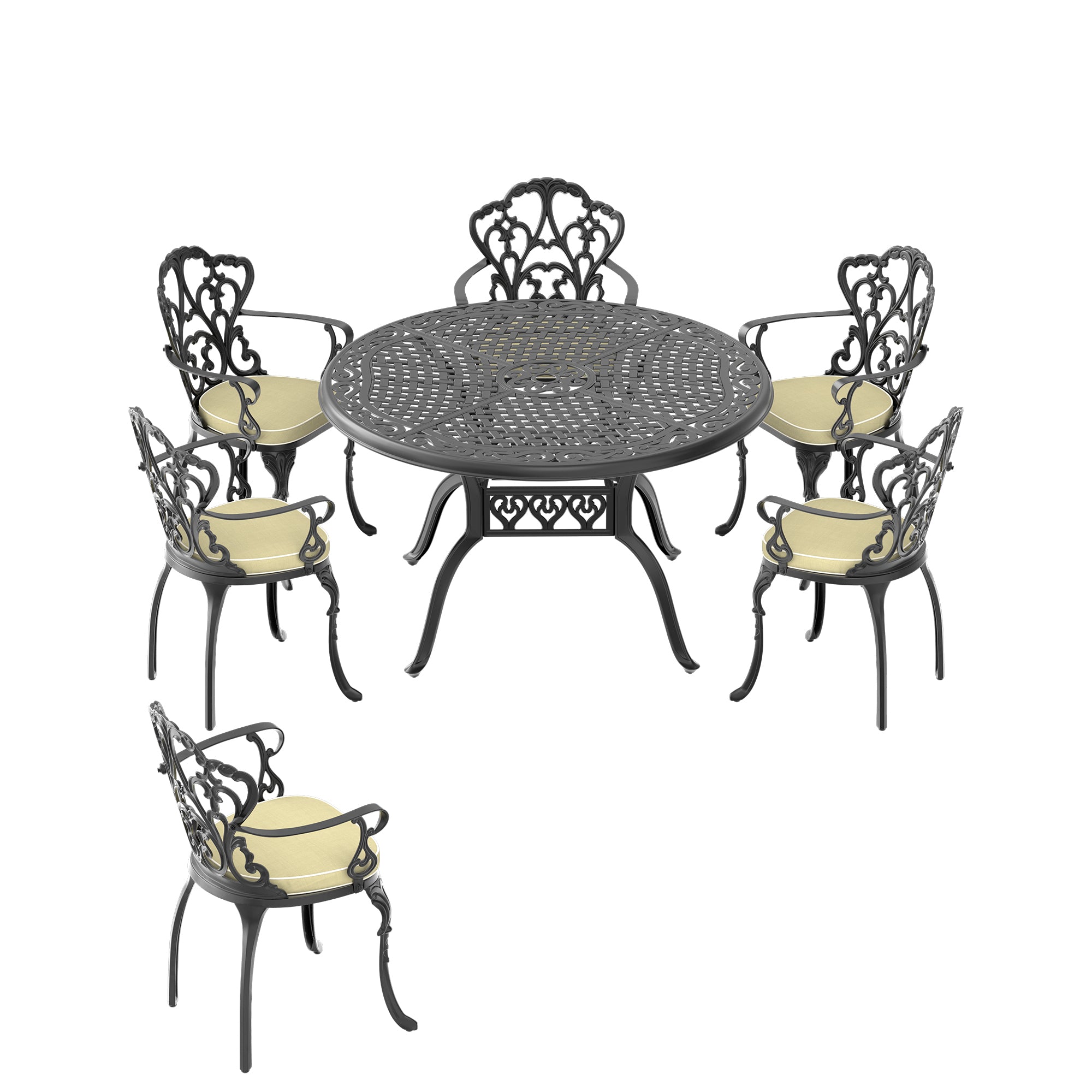 7-Piece Cast Aluminum Patio Furniture Set with Cushions - Outdoor Dining & Lounge Set for Garden, Poolside, Backyard - Random Color Cushions Included (Item Code W1710S00144)
