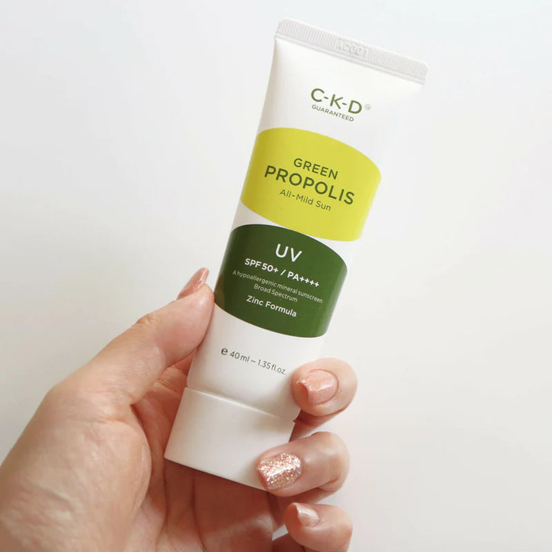CKD Green Propolis All Mild Sun SPF 50+ PA++++ Sunscreen 40ml - Lightweight Daily Face Sun Protection for Sensitive Skin, Perfect for Outdoor Activities & Travel