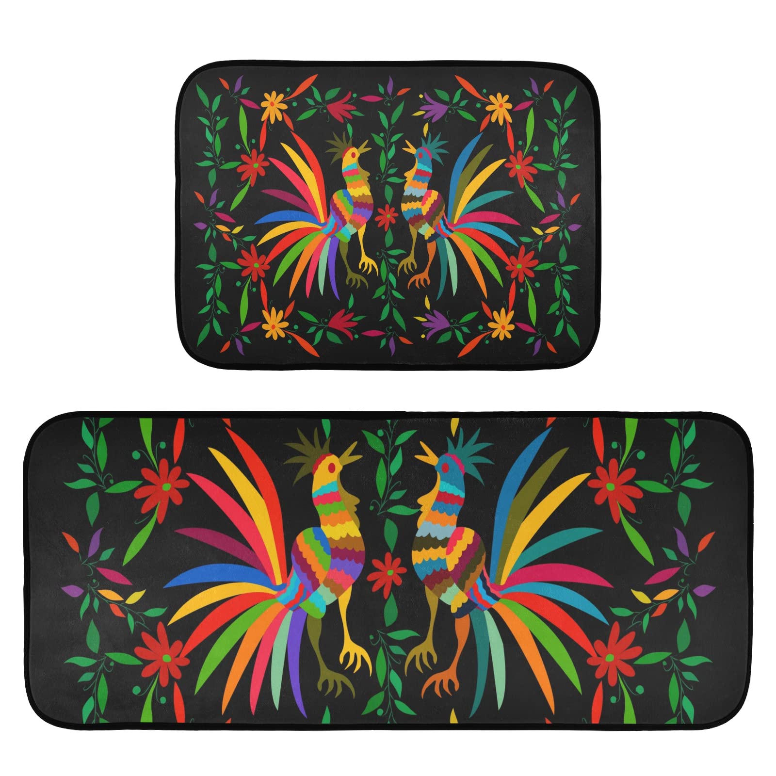 Mexican Roosters Kitchen Mat Set of 2 - Anti-Fatigue Non-Slip Foam Cushioned Rugs - Comfort Standing Mats for Kitchen, Laundry & Home Decor - Perfect for Ethnic Style Kitchens and High-Traffic Areas