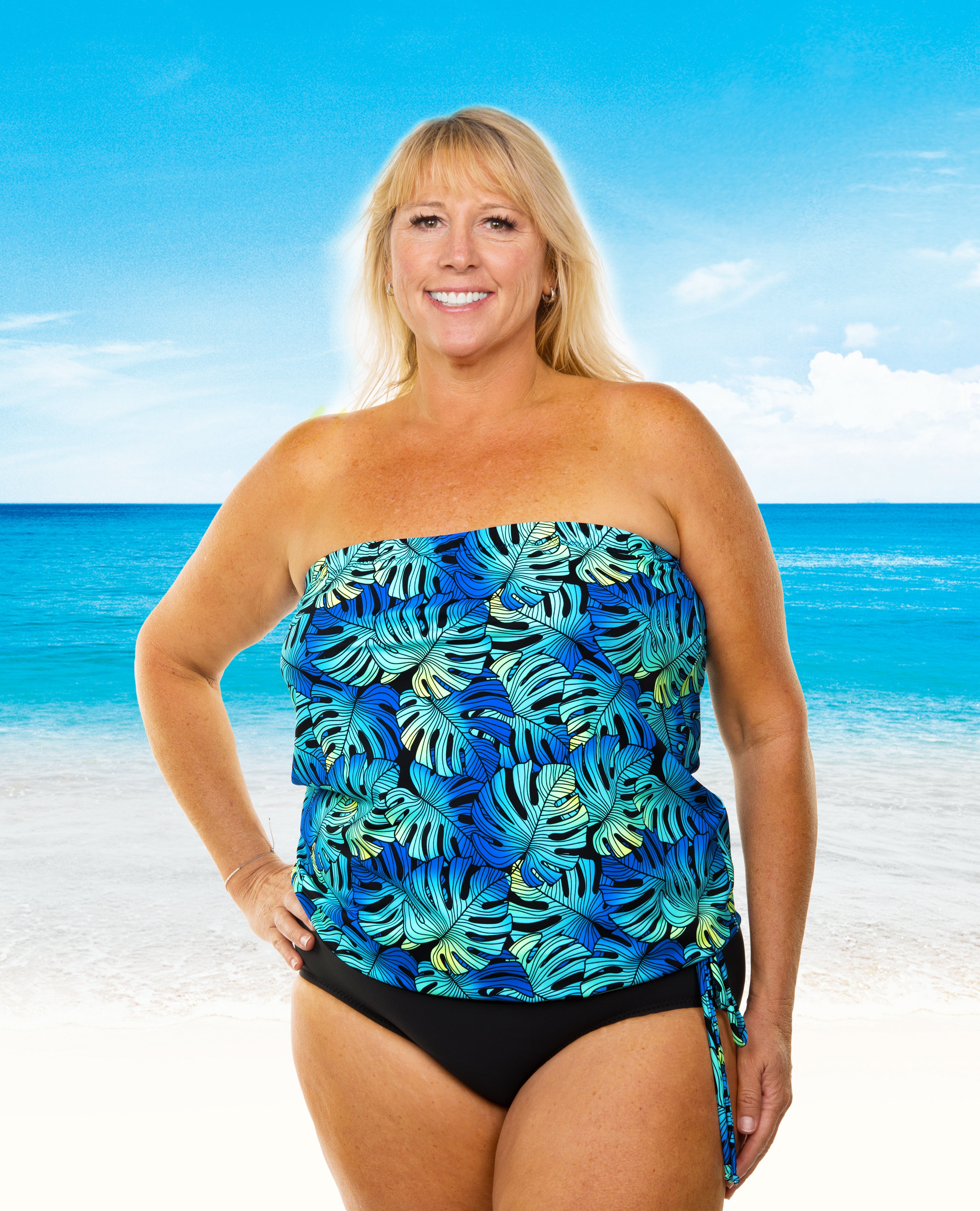 Indigo Isle Bandeau Blouson Top - Women's Fashion Stretch Crop Top for Summer, Beach, and Casual Outfits