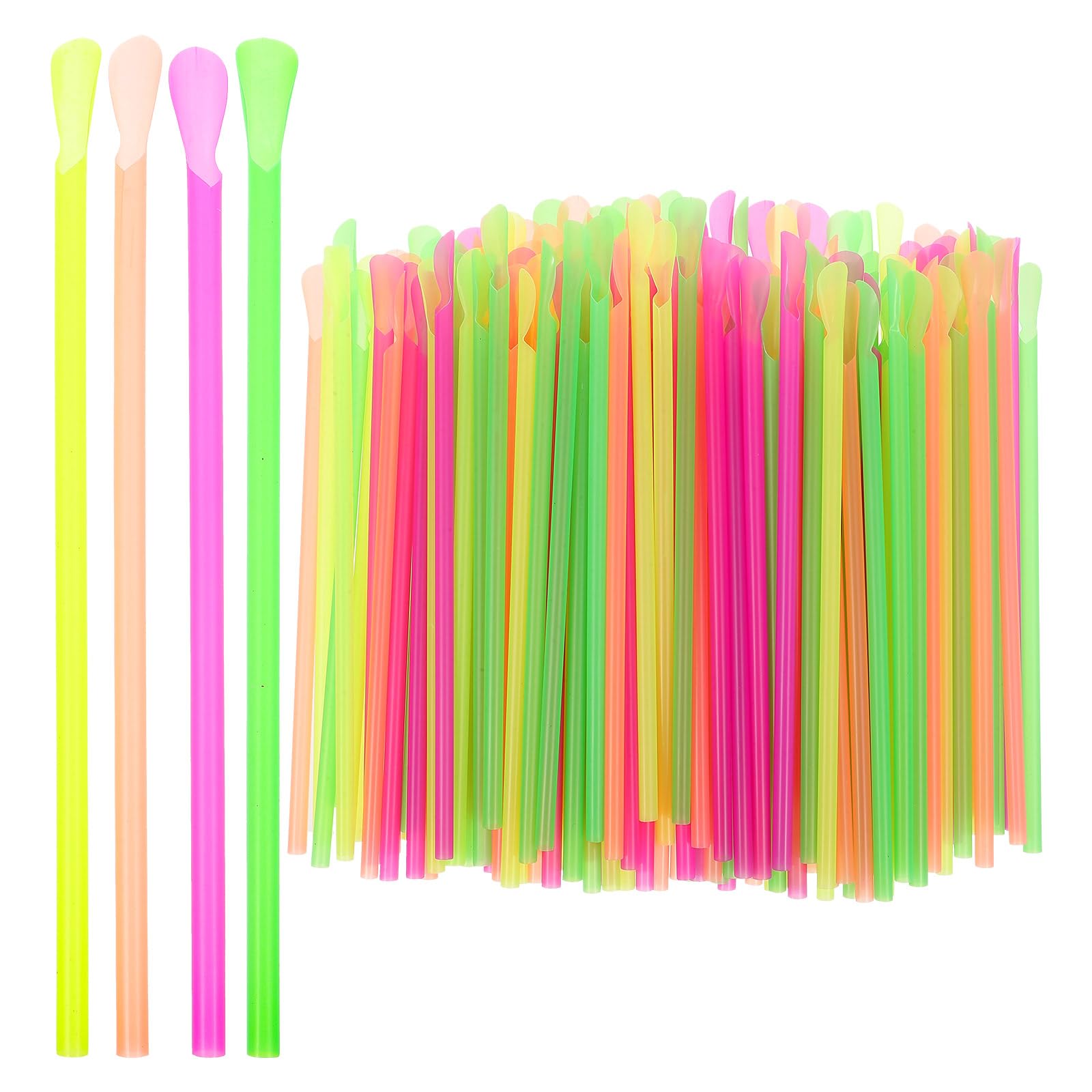 150pcs Disposable Spoon Straws - Plastic Snow Cone Spoon Straws for Slushy, Shaved Ice & Smoothies - BPA-Free Mixed Color Drinking Utensils for Parties, Picnics & Summer Treats