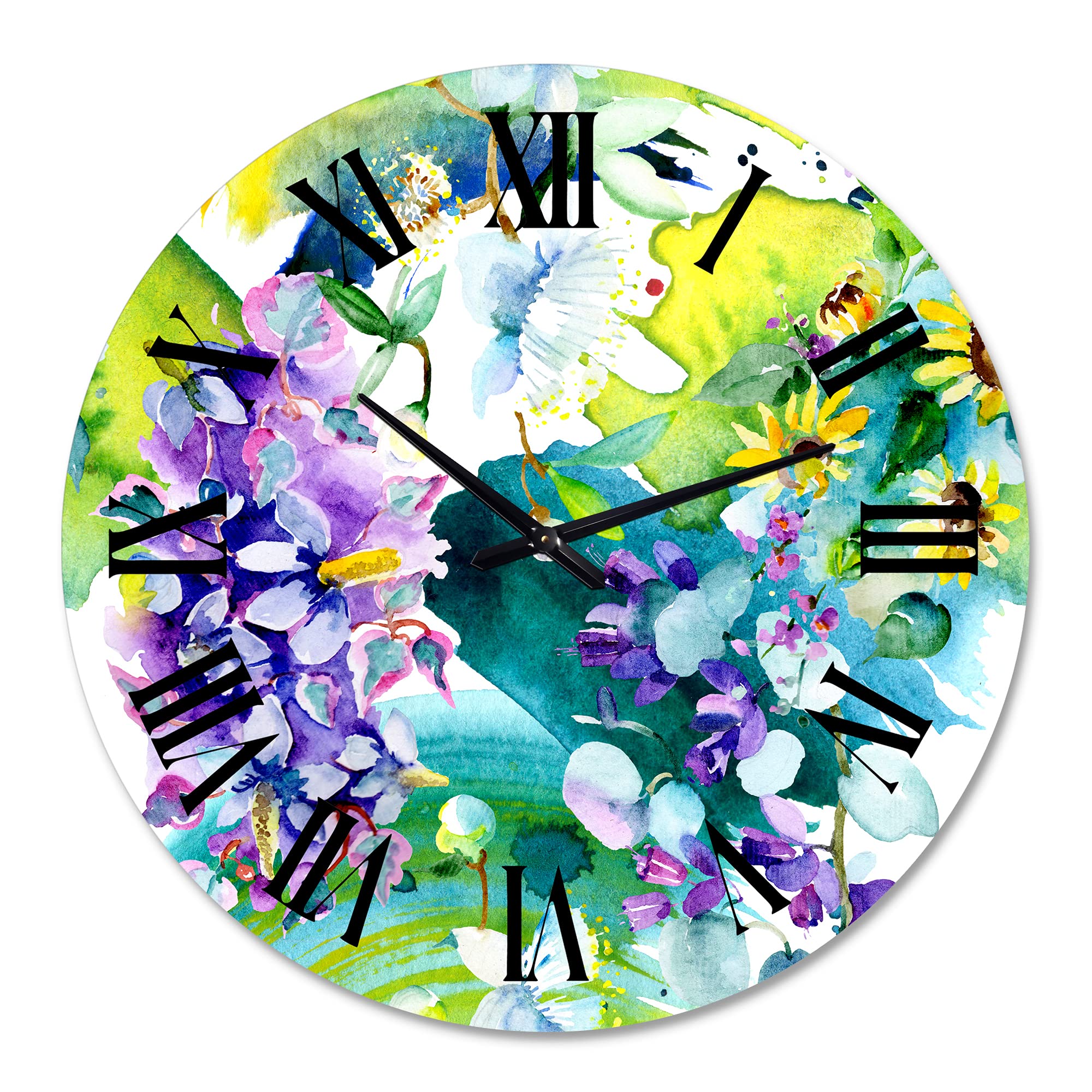 Farmhouse Wall Clock with Bouquet of Wildflowers & Sunflowers - Large Floral Botanical Wall Decor for Kitchen, Living Room, Bedroom & Office | Perfect for Home, Farmhouse & Rustic Interior Design