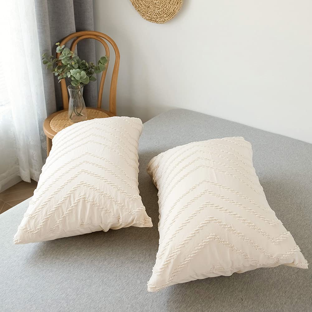 VCTOPS Boho Wave Tufted Duvet Cover Set - 2 Piece Twin Size Soft Embroidered Comforter Cover - All Seasons Bedding Set (Khaki) - Perfect for Bohemian Bedroom Decor & Guest Room Styling