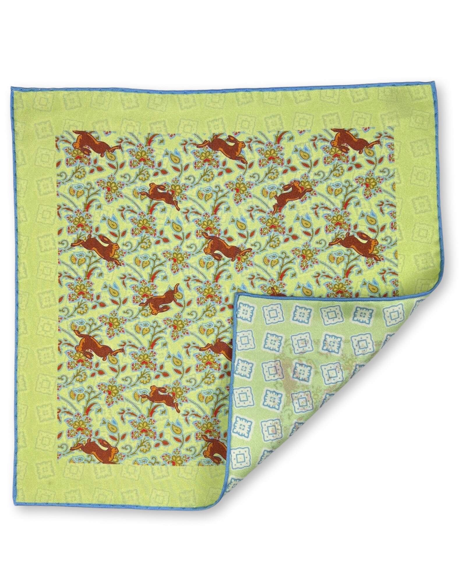 DÉCLIC Cookham Reversible Pocket Square - Green Silk Handkerchief for Men | Wedding, Suit & Formal Occasion Accessories