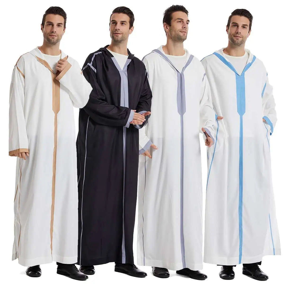 Premium Middle Eastern Arab Men's Hooded Thobe - Traditional Islamic Long Robe for Prayer, Eid & Special Occasions