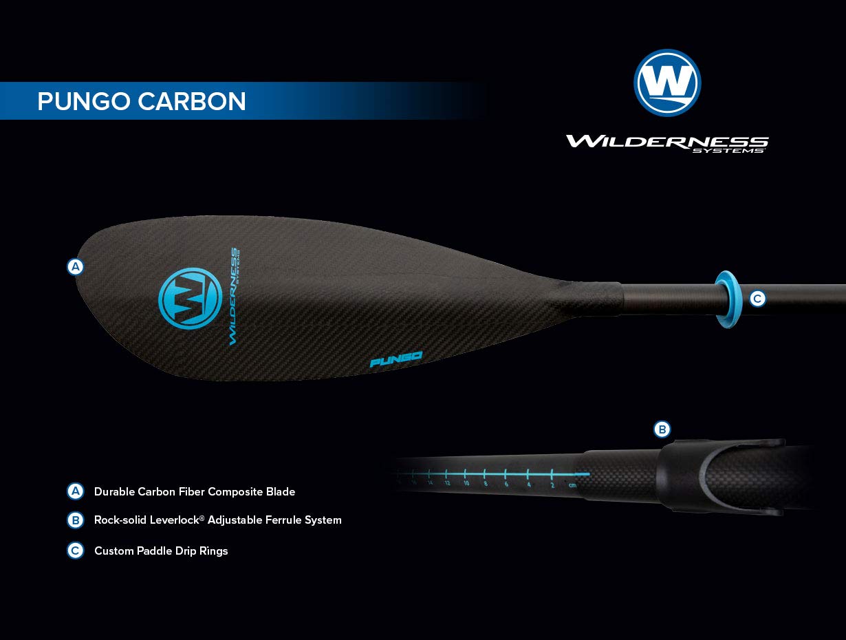 Wilderness Systems Pungo Kayak Paddle - Lightweight Fiberglass or Carbon Fiber Blades with Adjustable Carbon Shaft (220-240cm) for Recreational & Touring Kayaking | Perfect for Lakes, Rivers & Coastal Waters