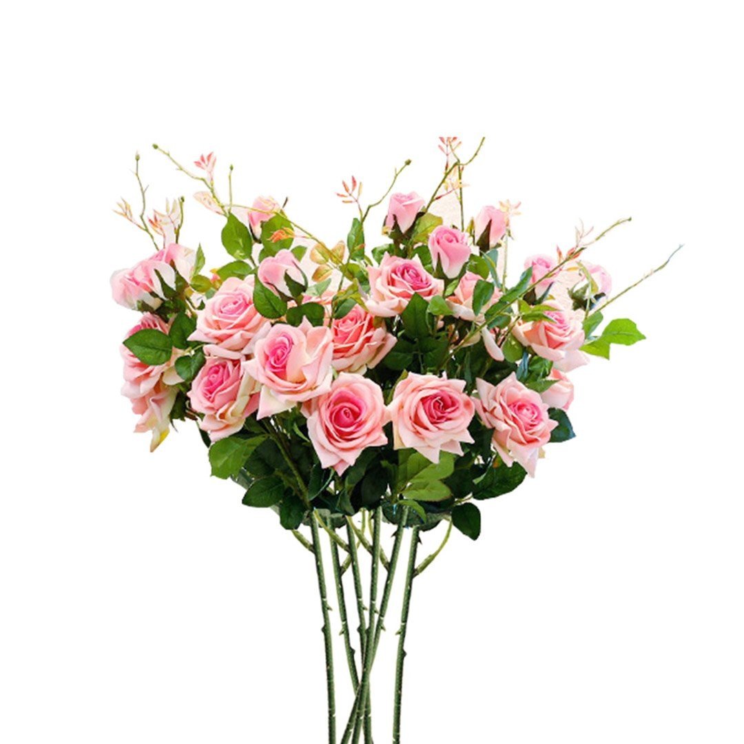 6 Bunch Artificial Silk Rose Flowers - 5 Heads Fake Bridal Bouquet for Wedding Table Decor in Pink | Perfect for Centerpieces, Home Decor, and Party Arrangements