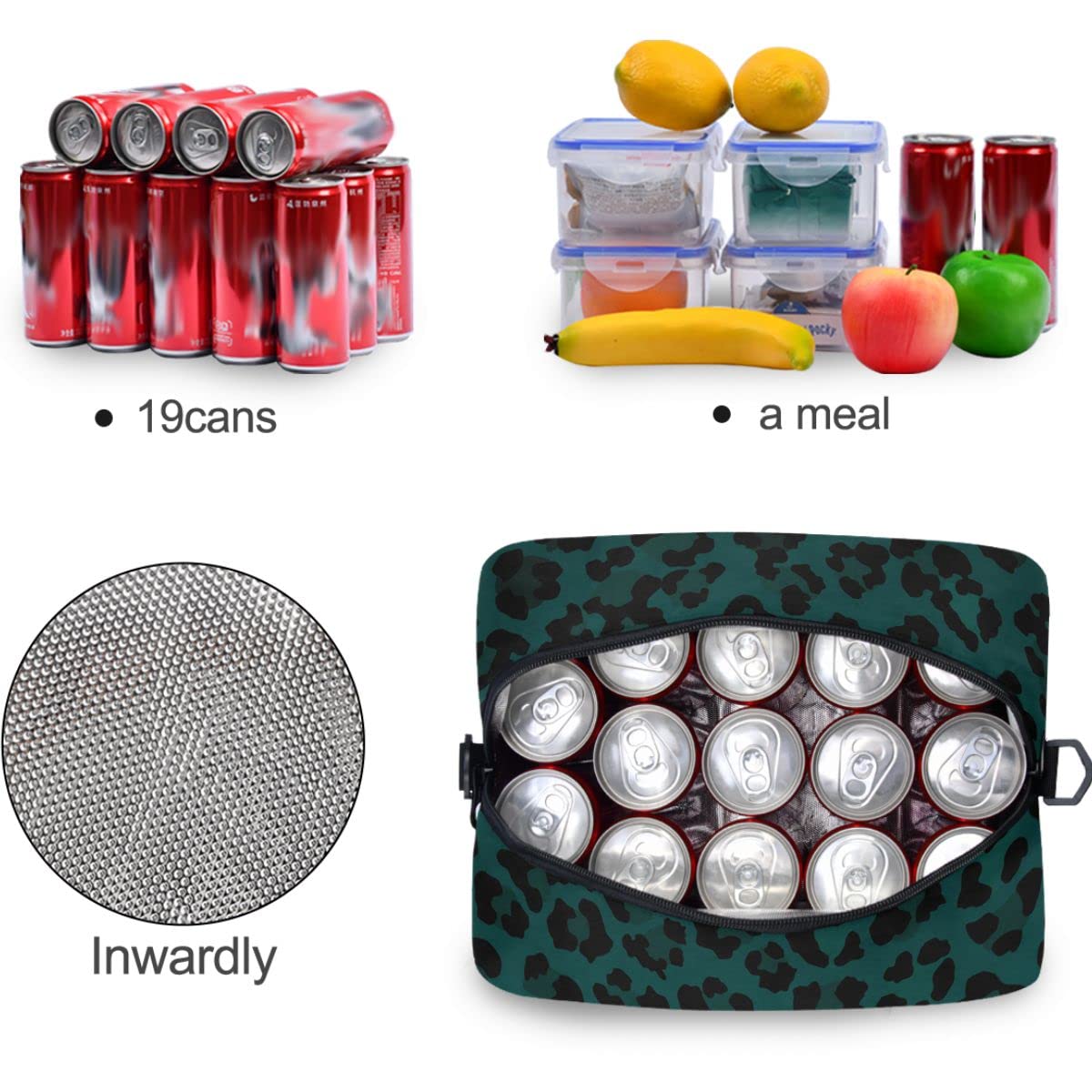 MNSRUU Insulated Lunch Bag Leopard Print - Reusable Leakproof Cooler Lunch Tote for Women & Men - Perfect for Work, School, Picnics & Outdoor Activities
