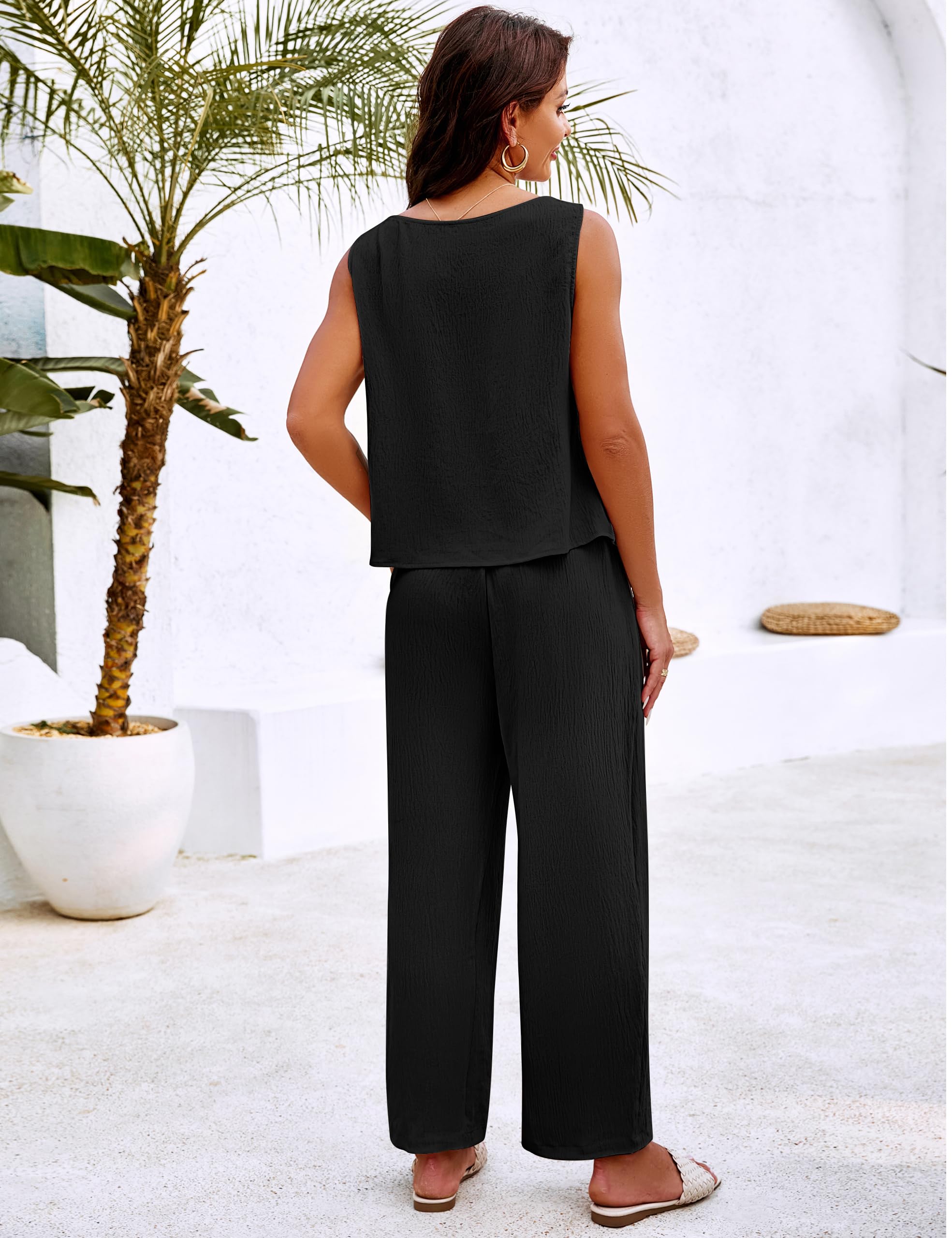 Women's Linen Two-Piece Lounge Set - Blooming Jelly Matching Outfits with Pants | Holiday, Vacation & Casual Wear