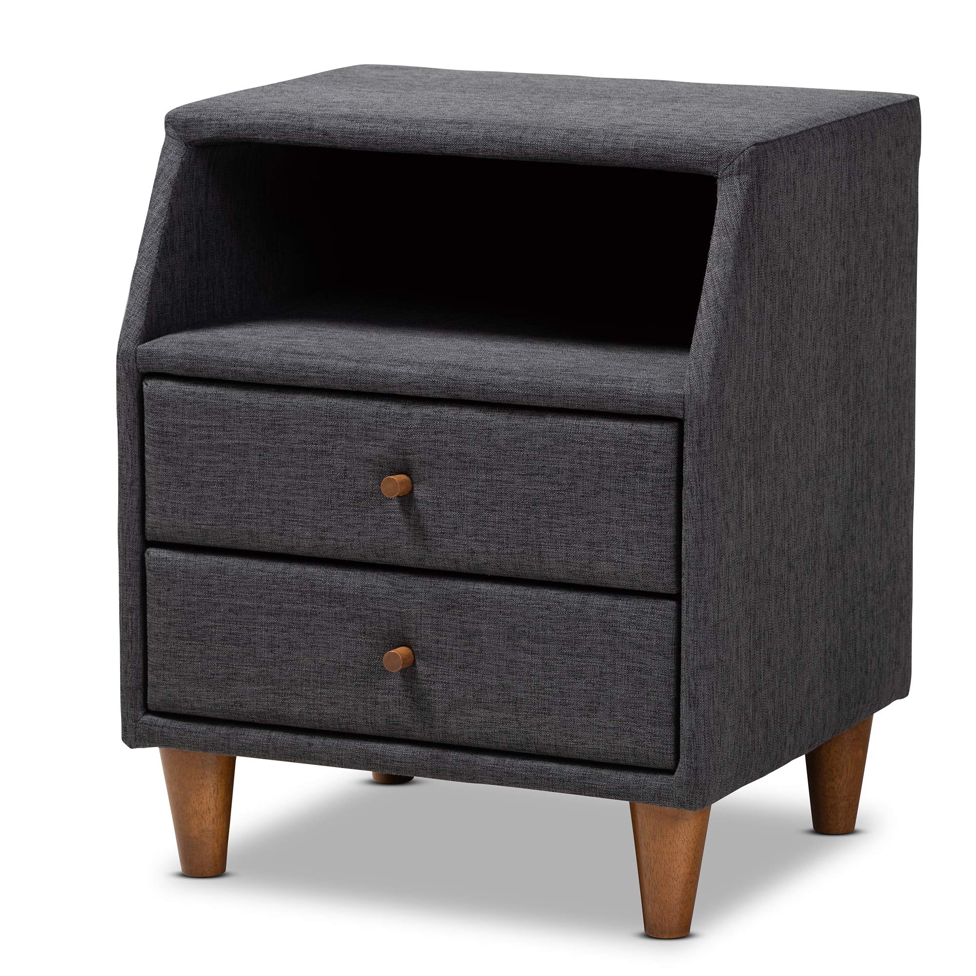 Baxton Studio Modern Nightstand - Charcoal Finish Bedside Table for Bedroom, Living Room & Guest Room - Compact Size with Storage Shelf