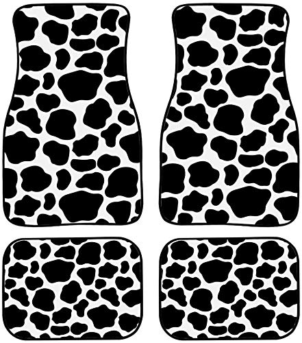 XYZCANDO Premium Cow Print Car Floor Mats - 4-Piece Set with Anti-Slip Rubber Backing for Front & Rear Seats | Universal Fit for Cars, SUVs & Trucks | Waterproof & Durable for All-Weather Protection (Black & White)