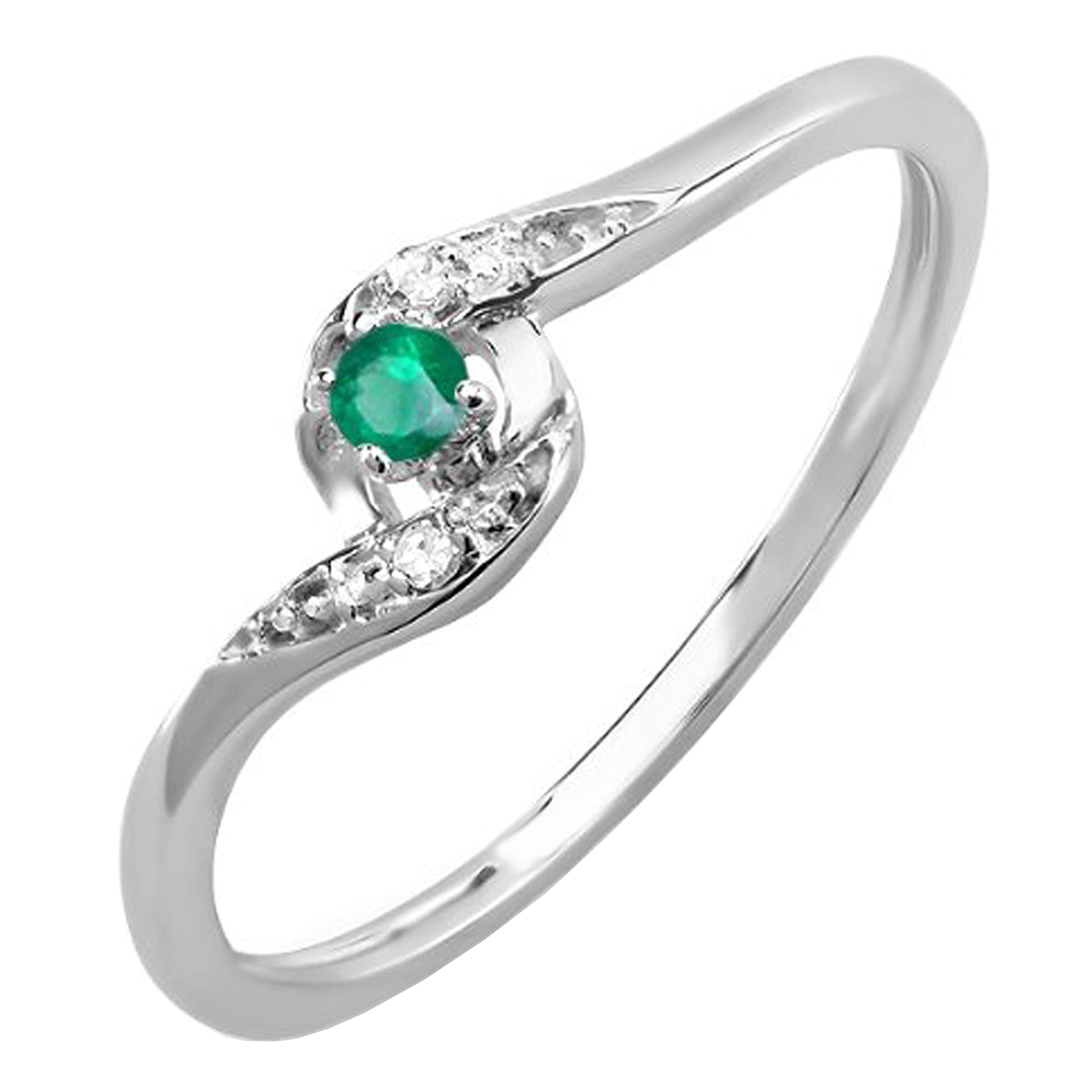 Dazzlingrock Collection 10K White Gold Round Cut White Diamond & Emerald Women's Bridal Engagement Ring – Perfect for Proposals, Anniversaries & Special Occasions