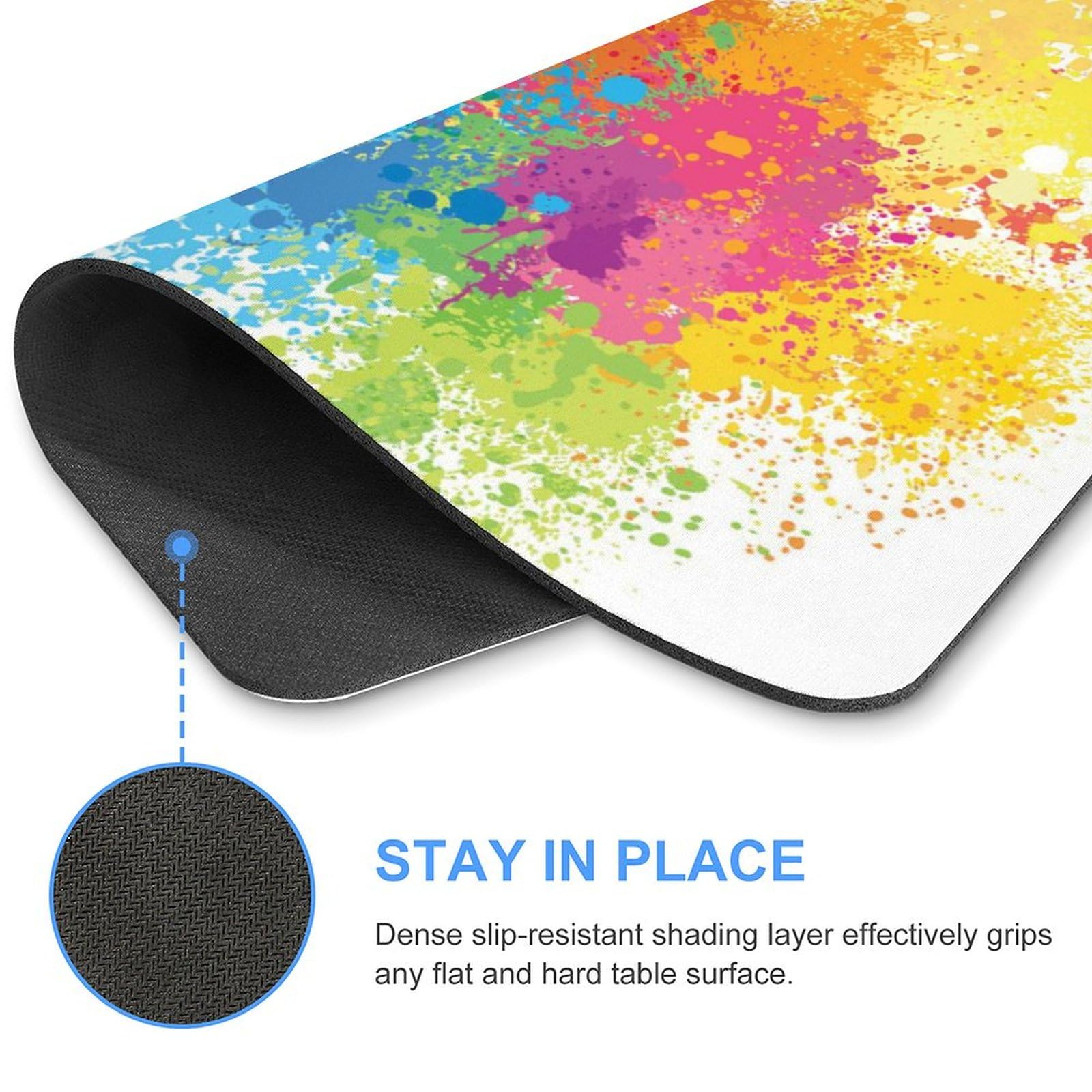 Watercolor Paint Splashes Mouse Pad - Non-Slip Waterproof Gaming Mouse Mat - Durable & Fashionable for Home & Office Use - 18x22cm - Perfect for PC, Laptop, Workstation & Gaming Setup