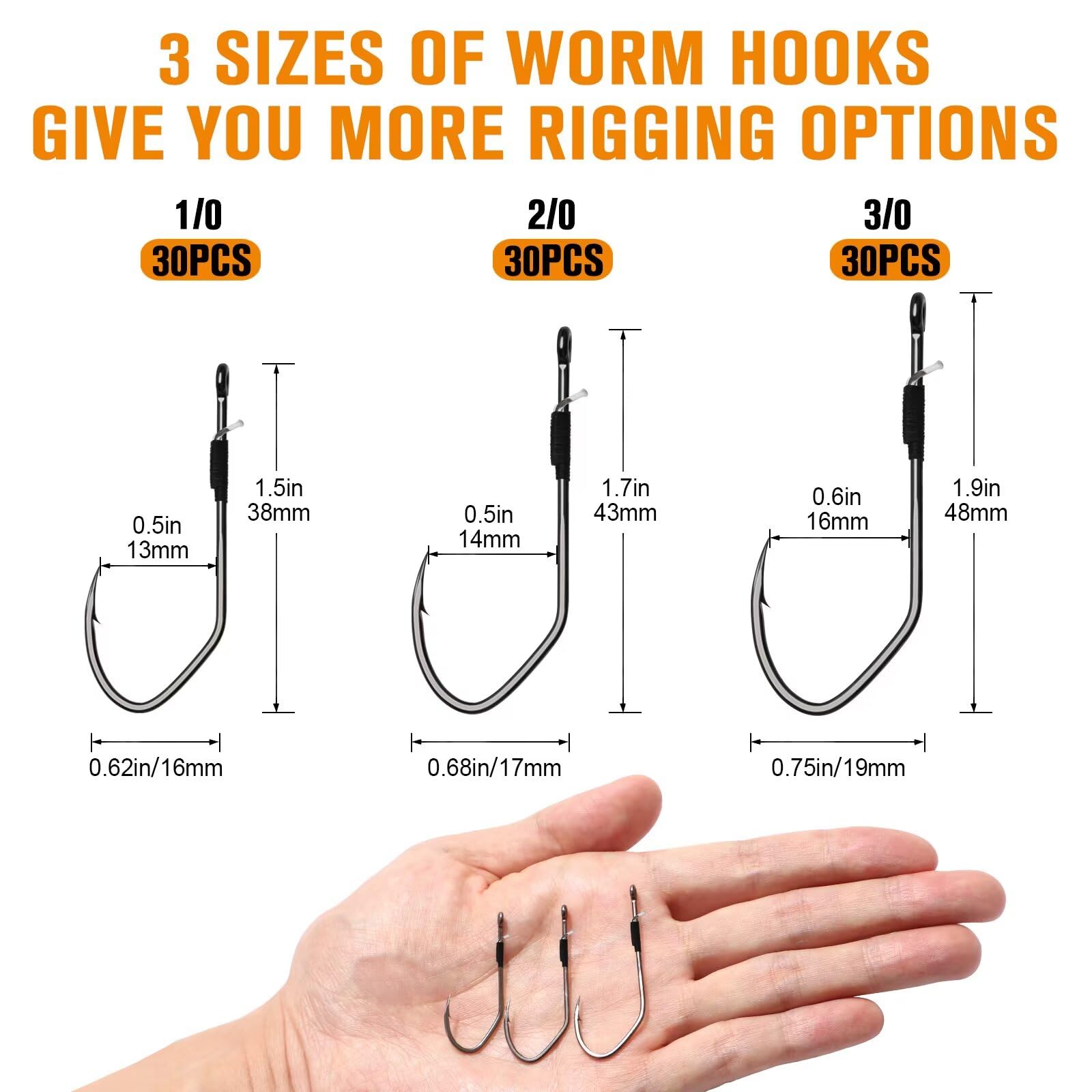 Dovesun Weedless Fishing Hooks 30PCS - Bass Fishing Hooks for Wacky Rig & Texas Rig - Freshwater & Saltwater Worm Hooks (1/0, 2/0, 3/0) - Ideal for Bass, Trout, and Panfish in Lakes & Rivers
