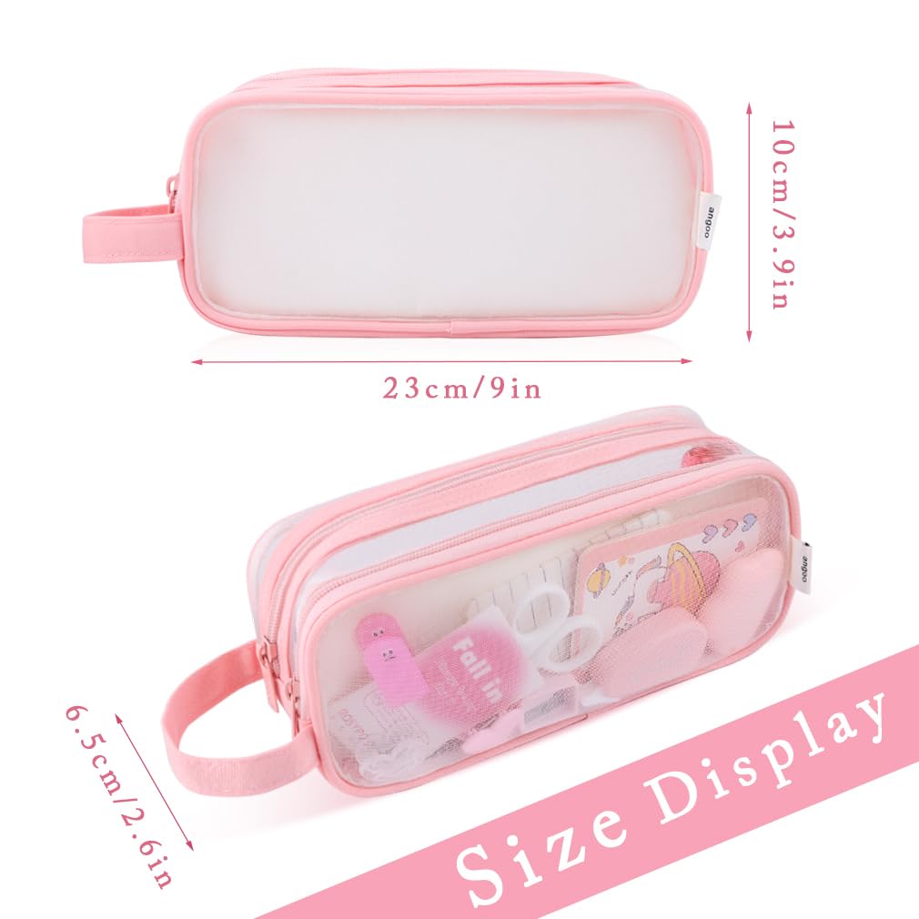iSuperb Clear Pencil Case - Transparent Handheld Pen Organizer & Makeup Pouch for School, Office, Travel - Multifunctional Storage Bag for Adults (Pink) - Perfect for Business Trips, College Supplies & Cosmetic Organization