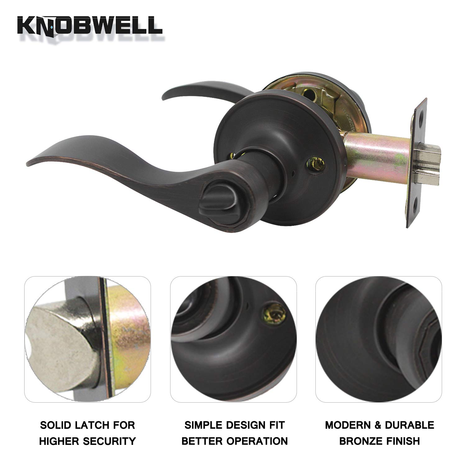 KNOBWELL 5-Pack Wave Style Keyed Entry Door Lever Lock Set - Oil Rubbed Bronze Exterior/Interior Door Handles (Reversible for Left/Right Hand, Unique Keys) - Perfect for Home, Office & Commercial Security