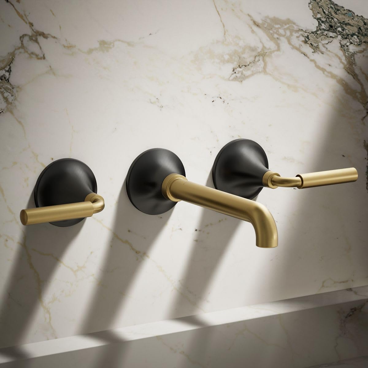 Kohler Matte Black Bathroom Faucet Set with Brass Handles for Modern Sink