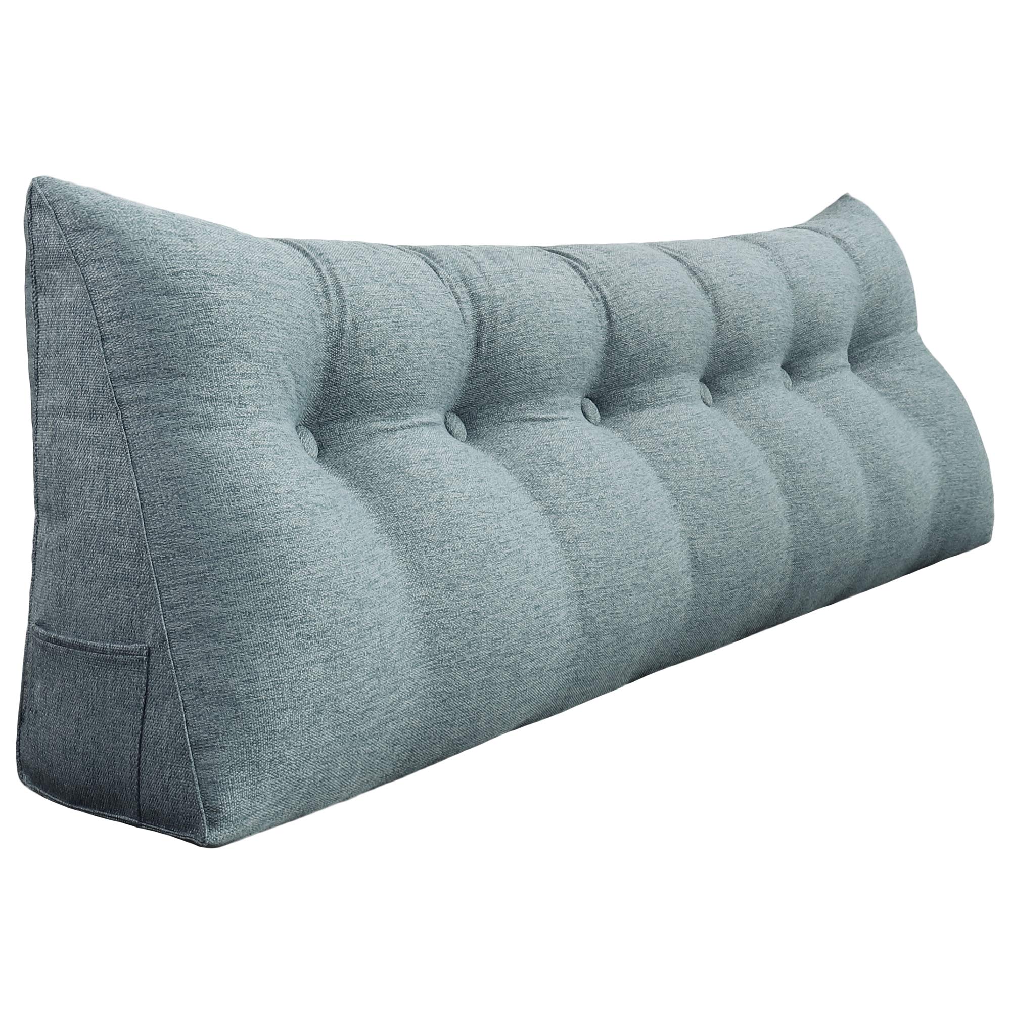 Vercart Upholstered Wedge Pillow for Bed - Large Triangular Backrest Cushion with Removable Linen Cover (California King, Gray) - Perfect for Reading, Office Support & Sofa Bed Comfort