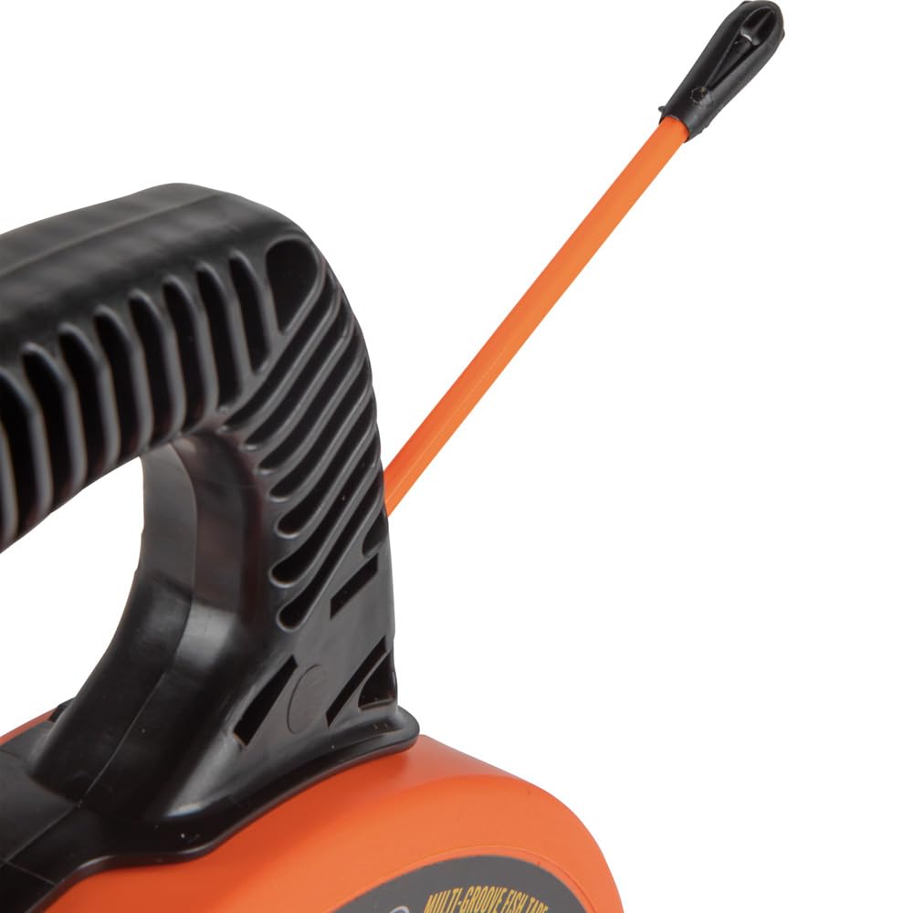 Klein Tools 56382 Non-Conductive 50-Foot Electrical Fish Tape - 3/16-Inch Multi-Groove Fiberglass Wire Puller with Optimized Housing & Handle for Electricians, DIY Home Wiring & Cable Installation