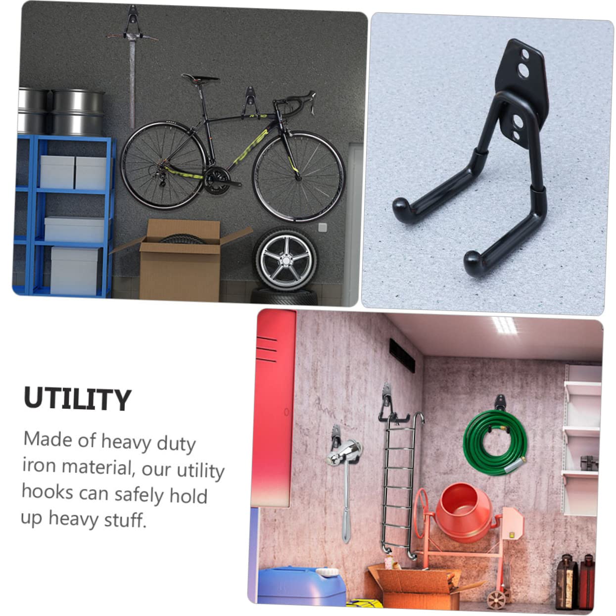 KITANDOVE 2-Pack Heavy Duty Iron Wall Mount Organizer Hooks - Garage Workshop Storage Solution for Tools, Hats, Coats & Accessories | Perfect for Home, Garage, Shed & Industrial Use