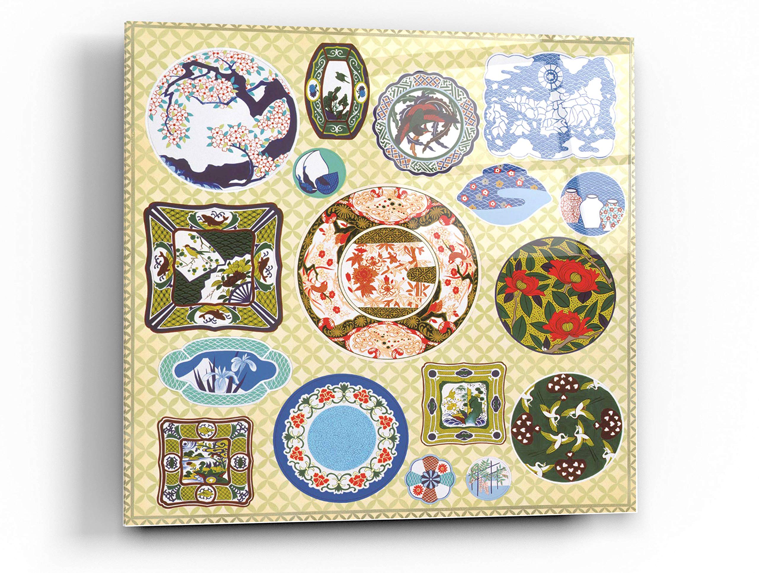 Zigen Tanabe Japanese Antique Plates Acrylic Glass Wall Art - 36x36 Inch Vintage Asian Home Decor for Living Room, Bedroom & Office