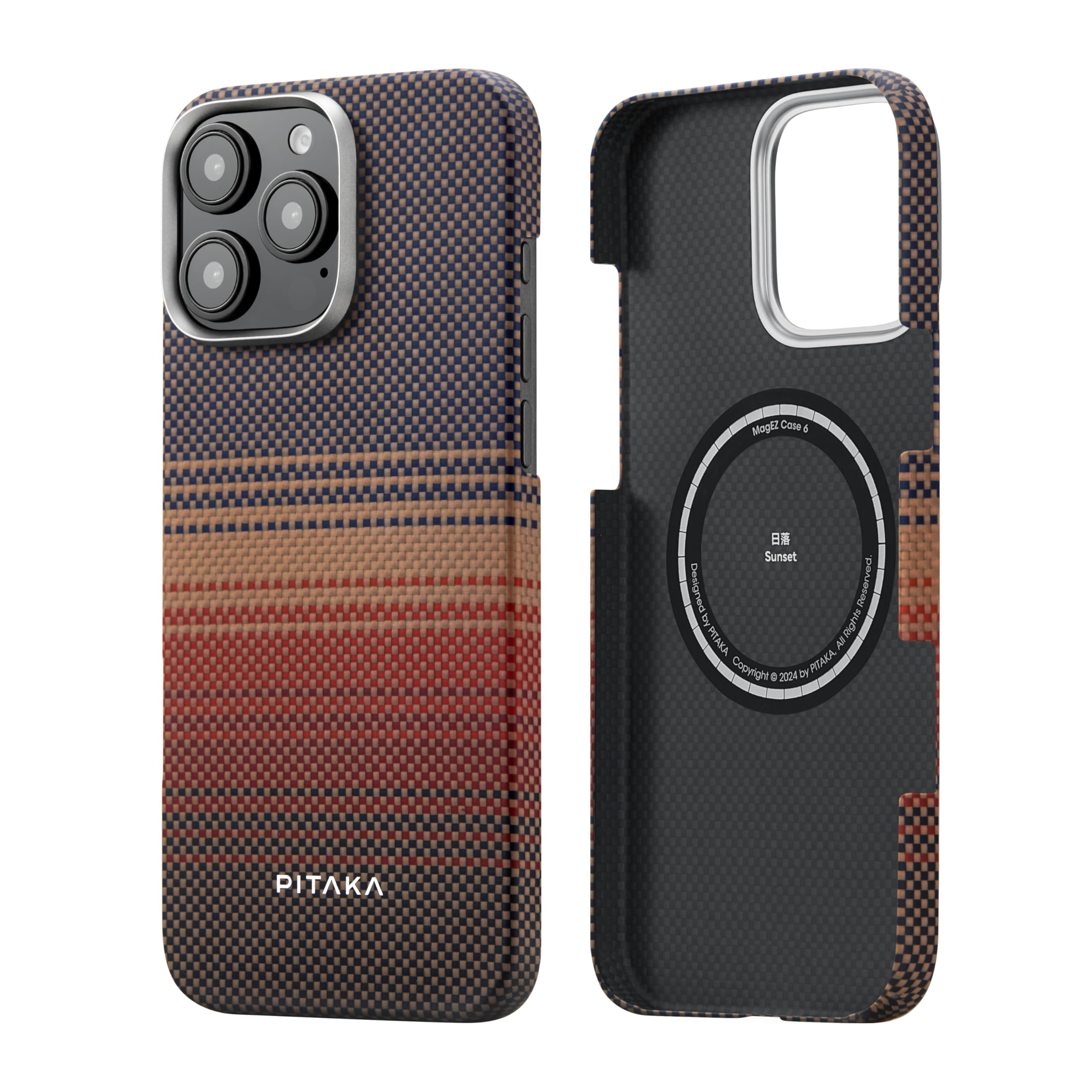 PITAKA Magnetic Case for iPhone 16 Pro Max - Ultra Slim & Lightweight Aramid Fiber Protective Cover with Premium Texture, Precise Cutouts & Strong MagSafe Compatibility [MagEZ Case 5-Tactile Woven Sunset] - Perfect for Daily Use, Travel & Wireless Charging
