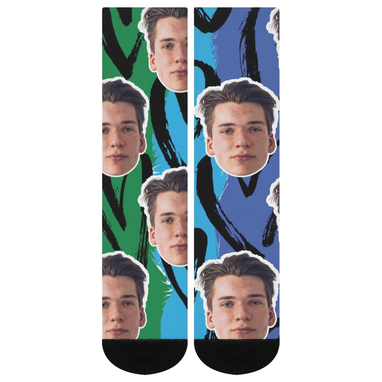 Custom Rainbow Heart Face Crew Socks - 6 Pairs Black Toe Athletic Socks for Men & Women - Breathable Moisture-Wicking All-Season Performance Socks - Perfect for Running, Gym, Sports & Daily Wear