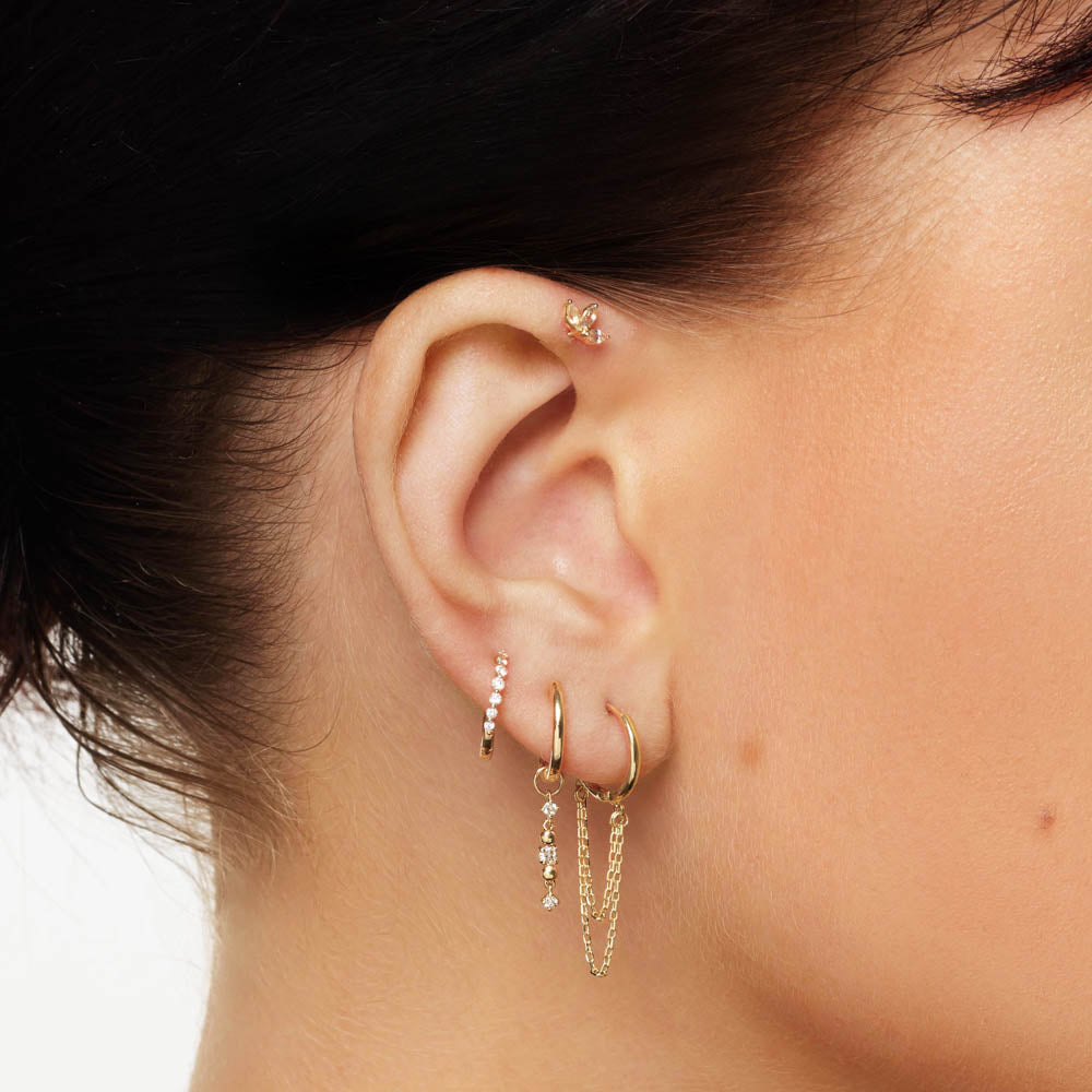 10k Gold White Sapphire Triple Marquise Helix Single Stud Earrings for Women - Perfect for Weddings, Parties & Everyday Elegance
