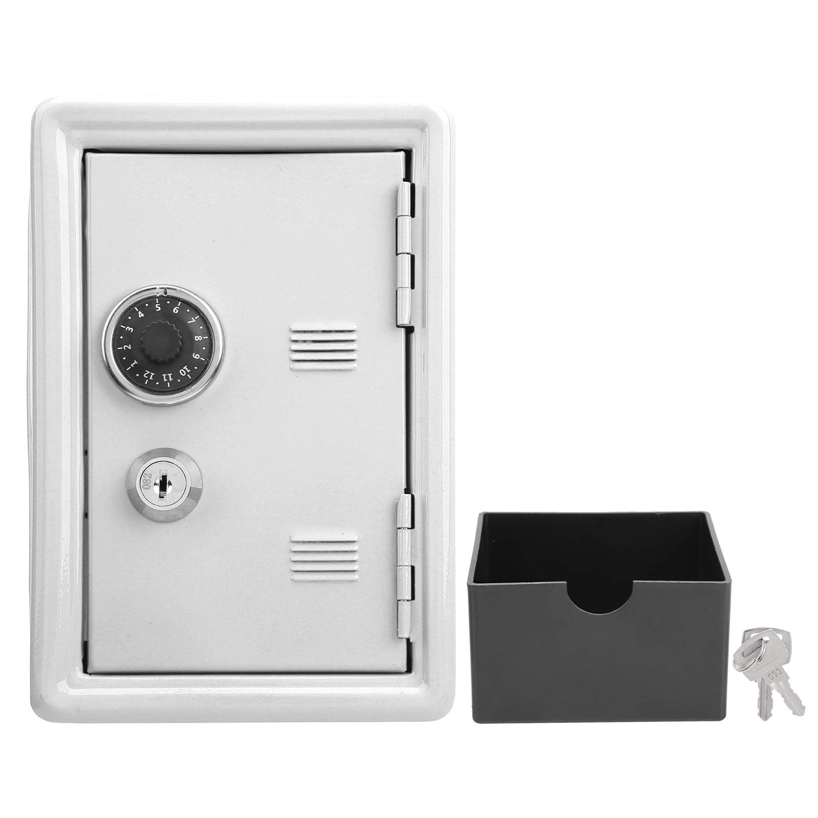 Kids Safe Box - Mini Key Storage & Piggy Bank with Built-In Pullable Change Compartment - Durable Iron Lock Box with Top Slot Design - Perfect Gift for Children (White) - Ideal for Saving Money, Storing Keys & Small Treasures