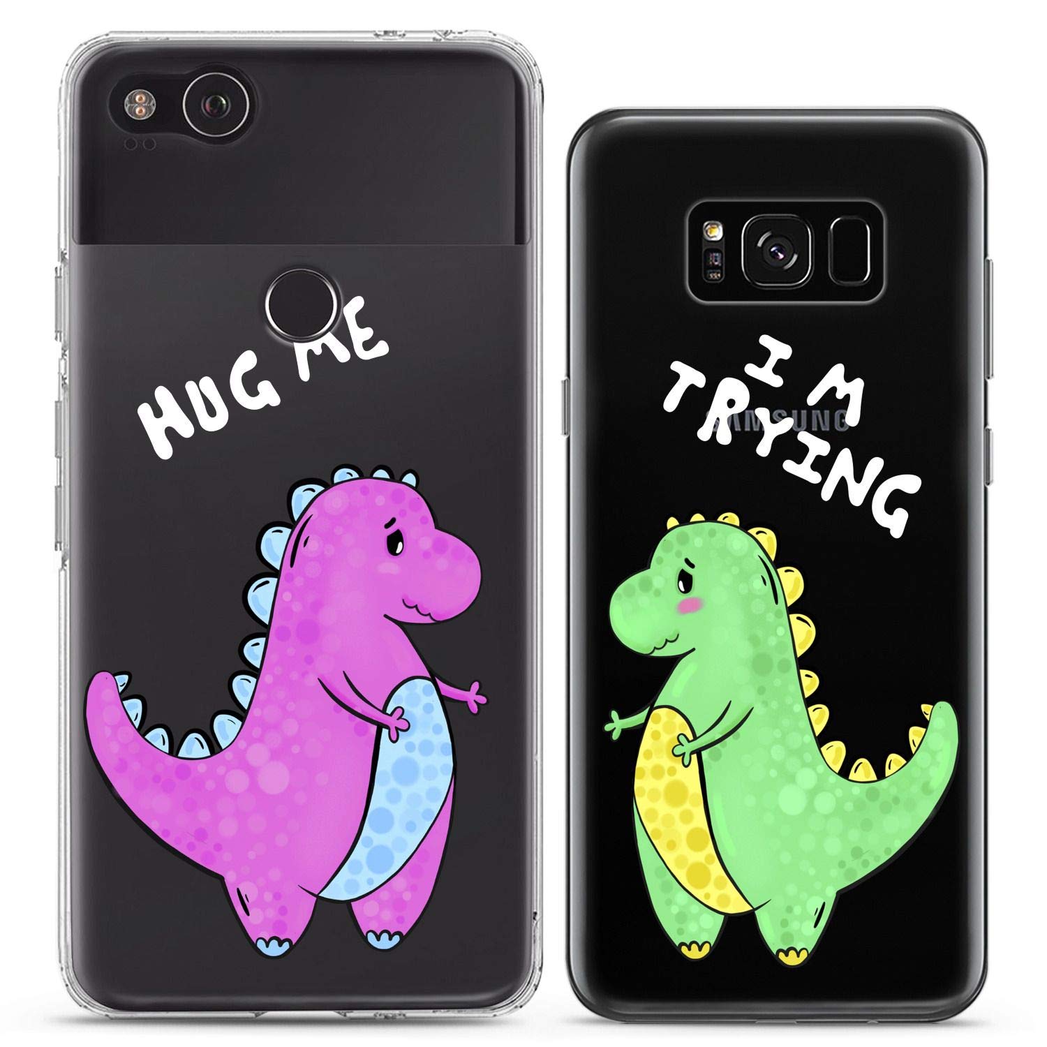 Funny Dinosaur Couple Phone Cases for iPhone 16/15/14/13/12/11 Pro Max/Mini/Xs/X/6s/8 Plus/7/Xr/10/SE/5 - Cute T-Rex Friends Slim Clear Flexible Cover - Perfect Gift for Couples, Best Friends & Dinosaur Lovers