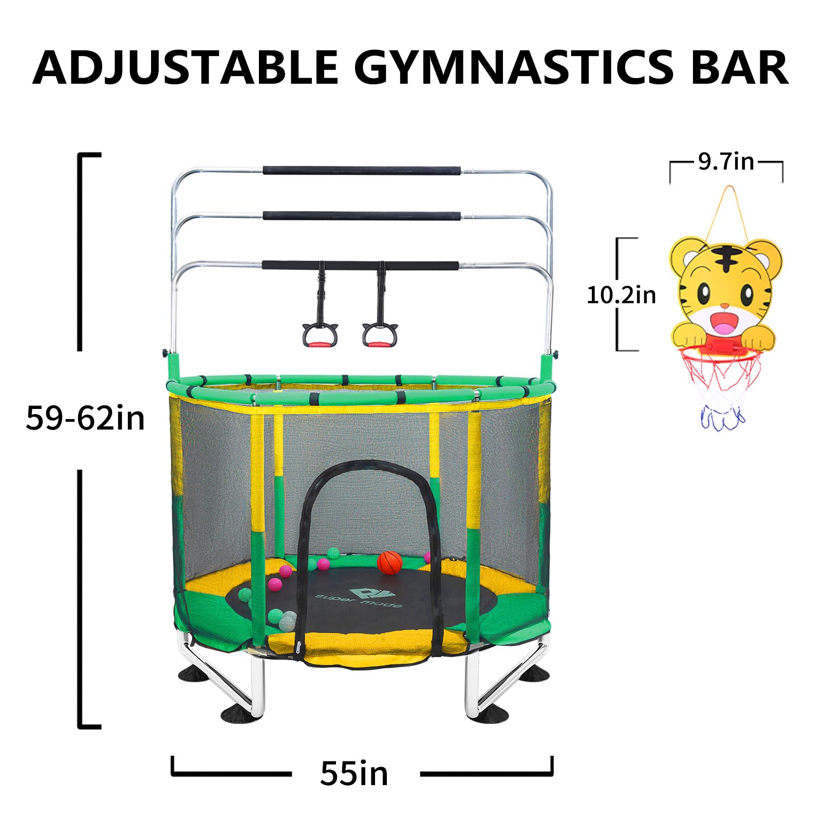 5FT Adjustable Kids Trampoline with Safety Enclosure Net - Indoor/Outdoor Toddler Trampoline for Boys & Girls | No-Gap Safe Design | Perfect Birthday Gift & Backyard Play Equipment for Children Ages 3-8