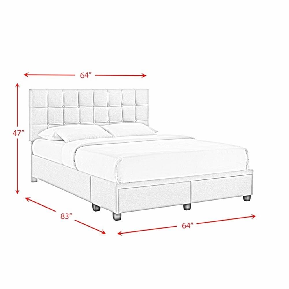Picket House Furnishings White Pasadena Queen Size Platform Storage Bed with Drawers - Modern Bedroom Furniture for Small Space Organization & Guest Room Setup