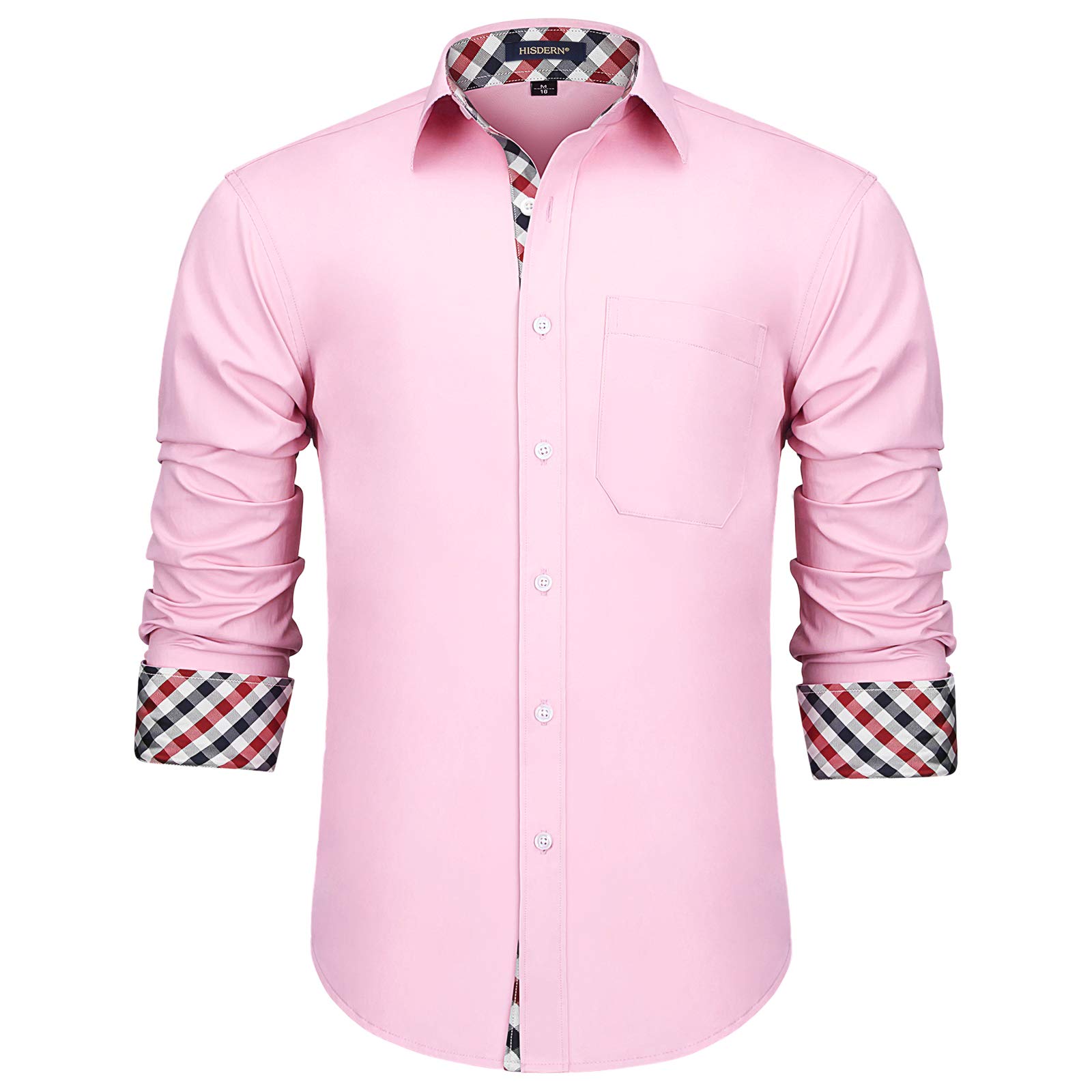 HISDERN Men's Contrast Collar Casual & Formal Button Down Dress Shirt - Long Sleeve Printed Business Shirt for Office, Party & Everyday Wear