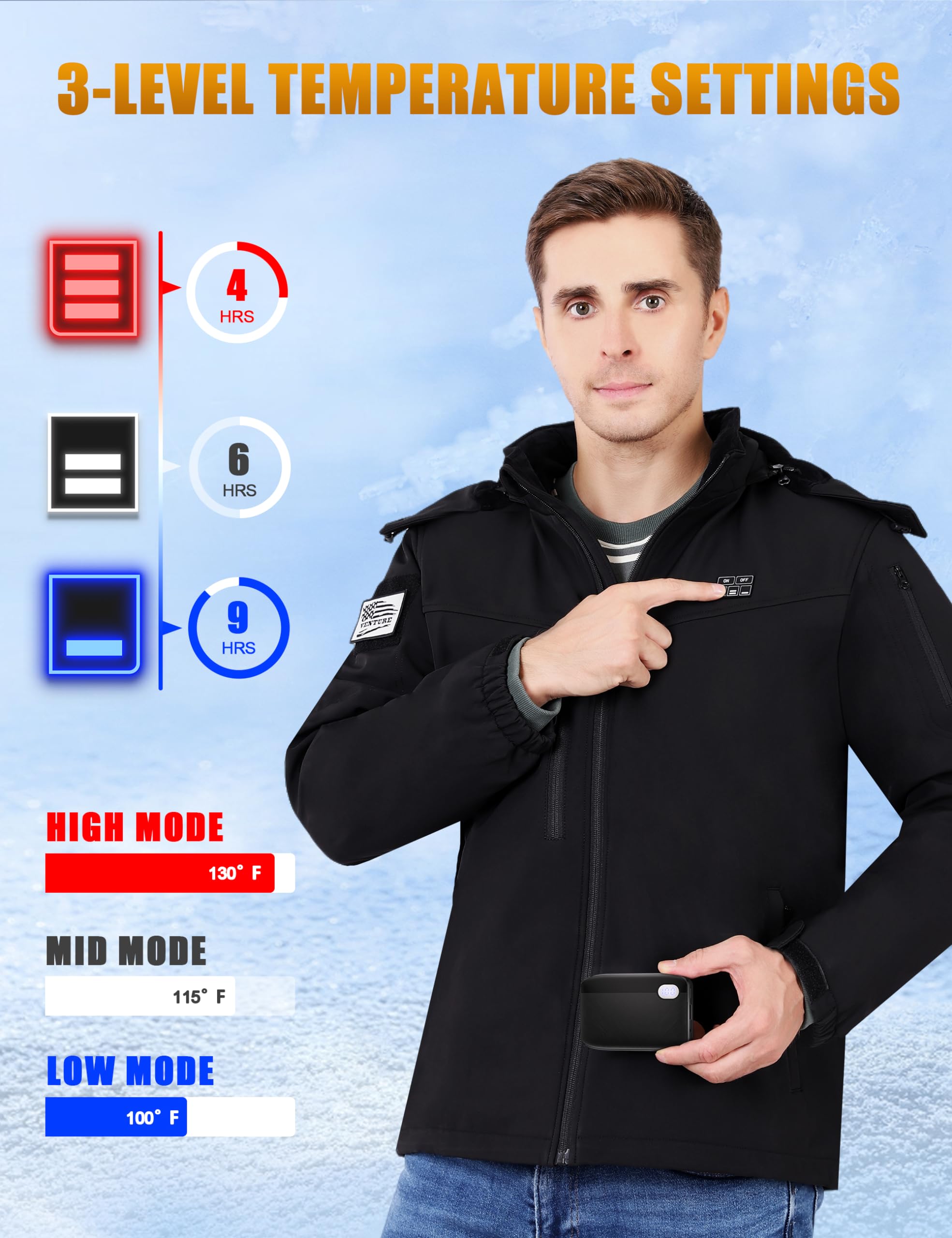 Rechargeable Heated Jacket for Men & Women - 10000mAh Battery Heated Coat with 3 Temperature Settings | Perfect for Winter Outdoor Activities, Camping, Hiking & Cold Weather Commutes