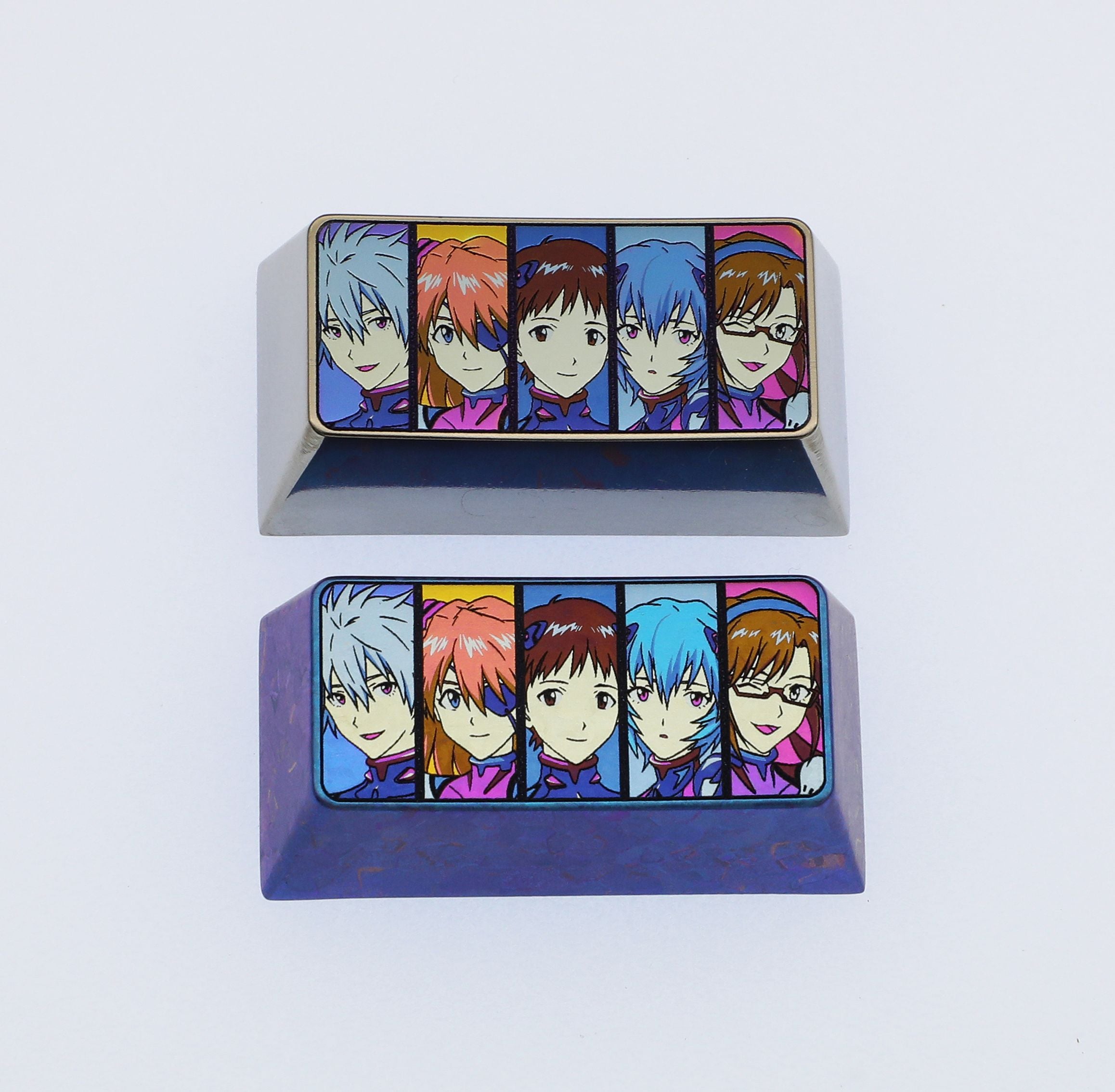 Colorful Titanium Alloy Eva Full Character Keycaps - Custom Metal Carved Keycaps for Mechanical Keyboards - Perfect for Gaming, Typing & Custom PC Builds
