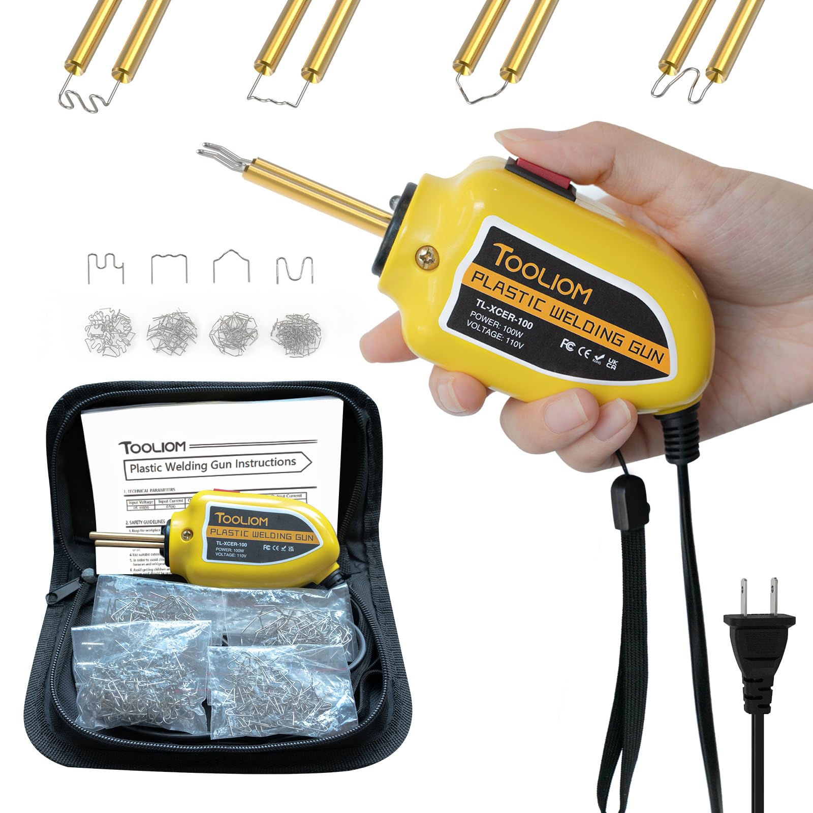 TOOLIOM 100W Portable Plastic Welder Kit - Hot Stapler Gun with 200 PCS Welding Staples & 4 Tip Types - 110V Car Bumper Repair, Kayak Fix, PVC Boat, Motorcycle Fairing & Household Plastic Repair Tool