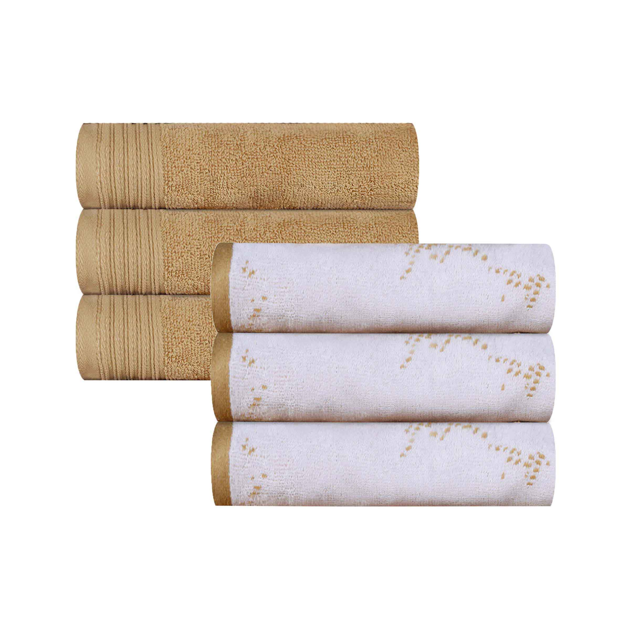 Premium Cotton Quick-Drying Hand Towels - Set of 6 (Solid & Marble Patterns) for Bathroom, Kitchen & Gym - Ultra Absorbent & Soft Guest Towels