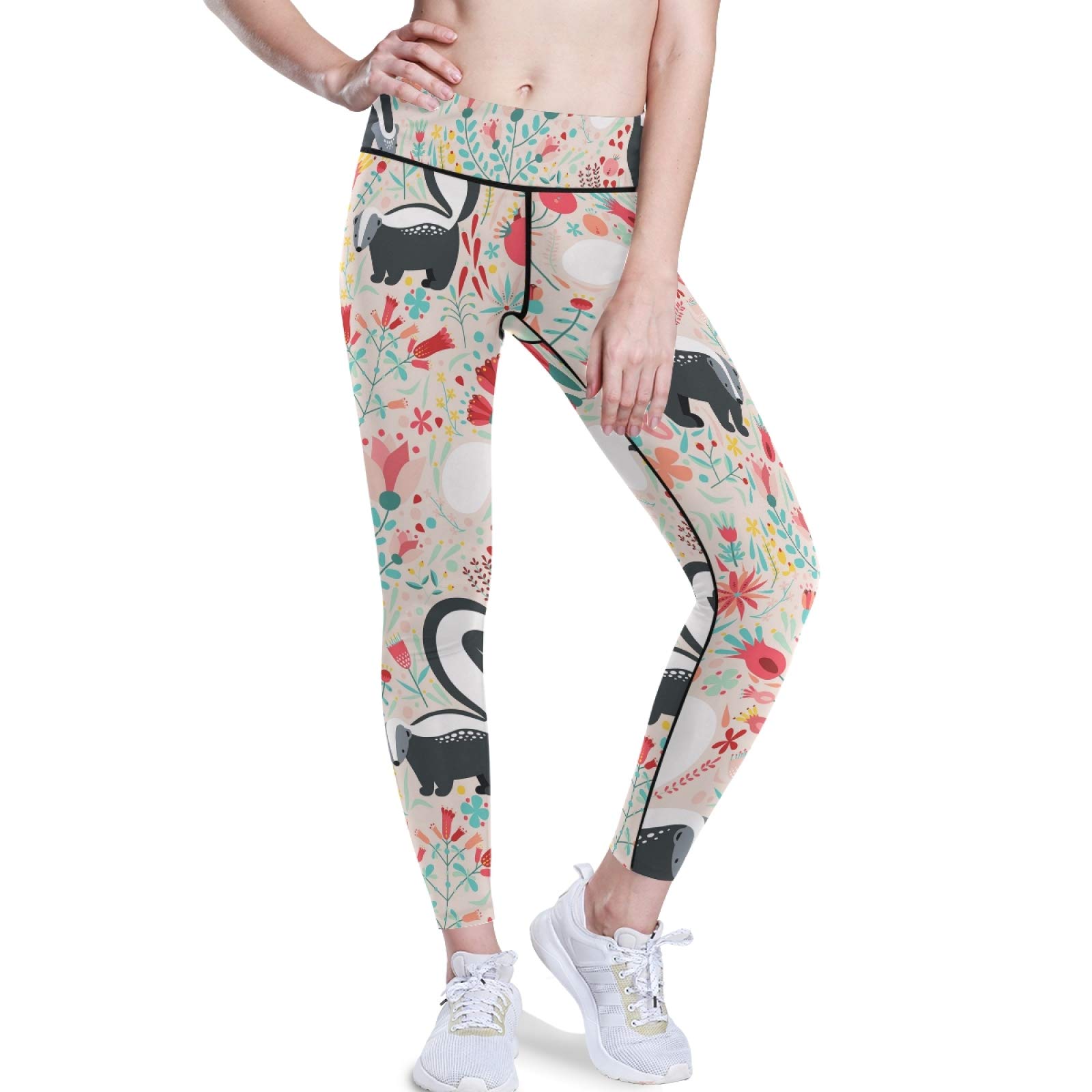 Women's High Waist Yoga Pants - Floral Print Workout Leggings with Pockets for Running & Gym