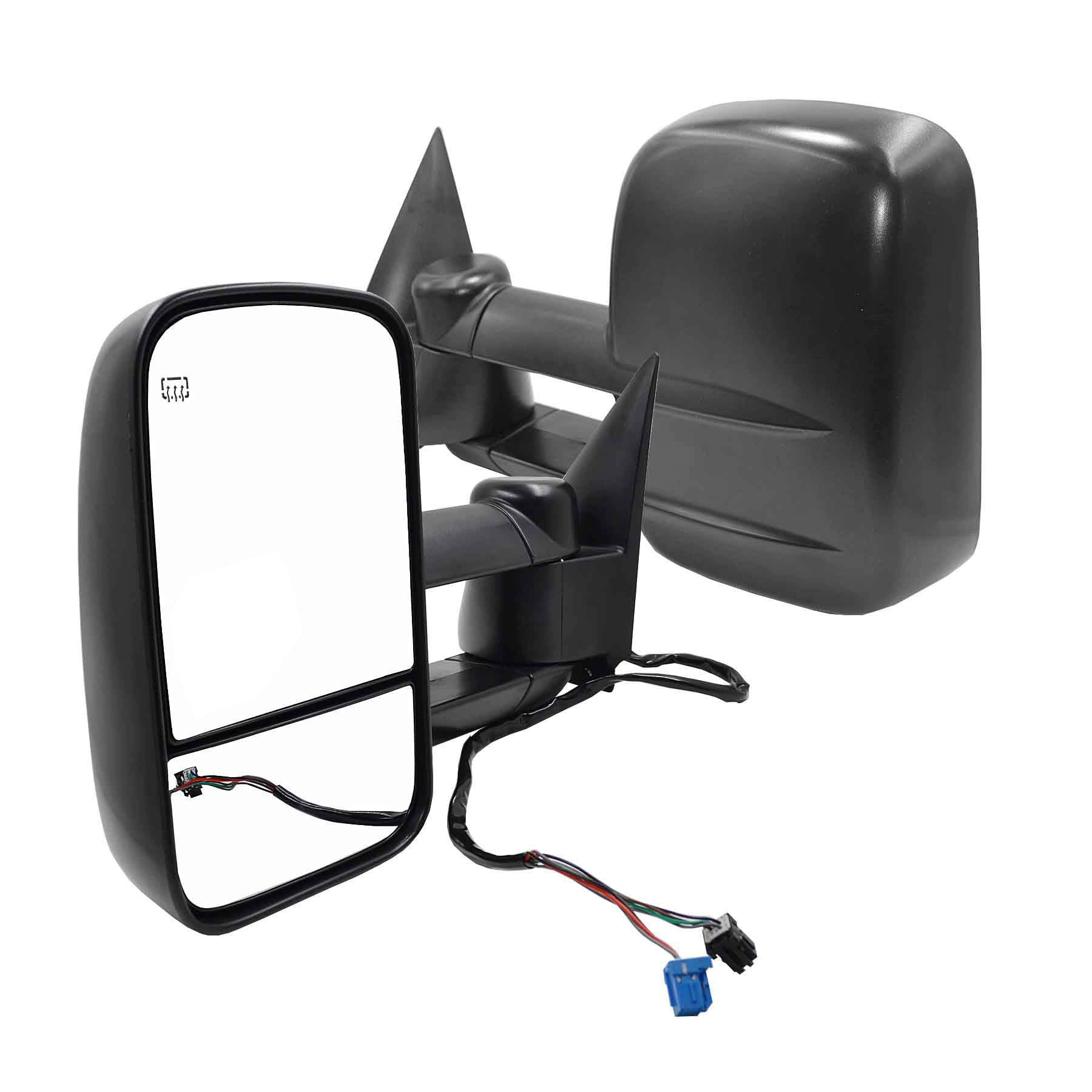 Power Heated Telescoping Towing Mirrors for Chevy/GMC/Cadillac - Textured Black, Power Operated, Fit Silverado/Sierra/Avalanche/Suburban/Tahoe/Yukon XL/Escalade EXT ESV - Perfect for Trailering, Camping & Heavy-Duty Towing
