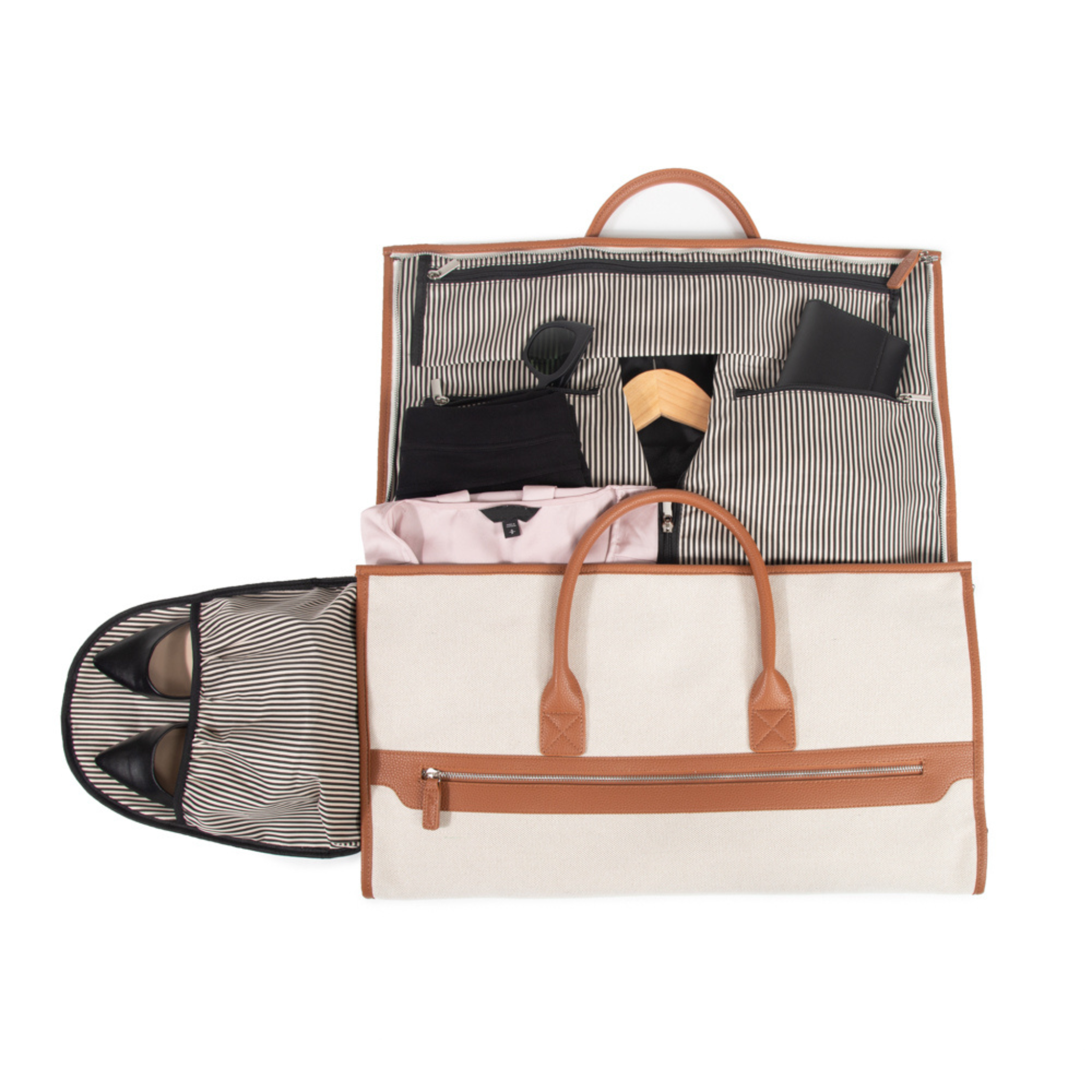 Brown & White Capri 2-in-1 Garment Bag - Travel Suitcase & Wardrobe Organizer for Business Trips & Vacations