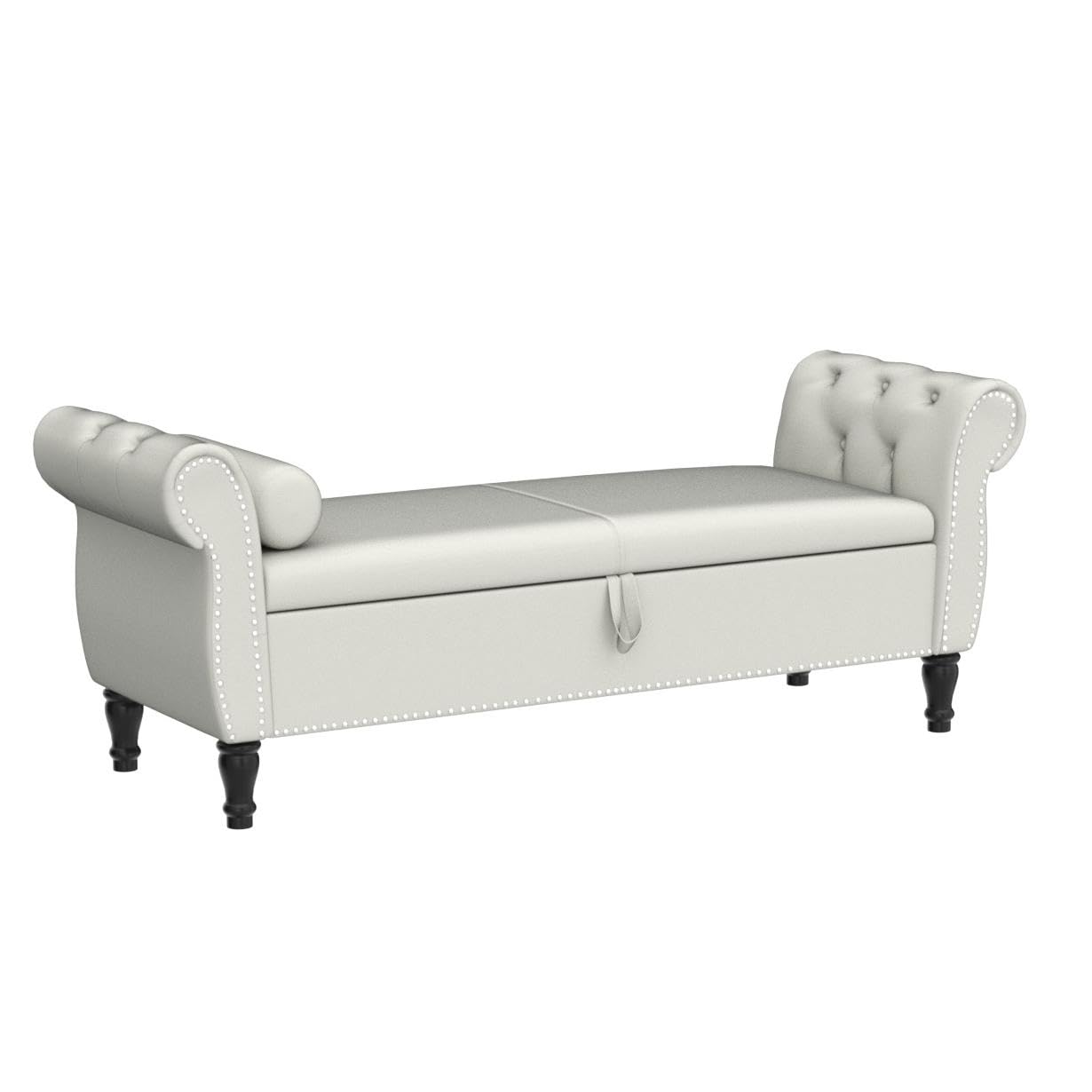 Homtique Velvet Storage Ottoman Bench with Nailhead Trim - Large Upholstered Footstool with Hidden Storage for Living Room, Bedroom & Entryway (Beige) | Perfect for Extra Seating, Footrest & Home Organization