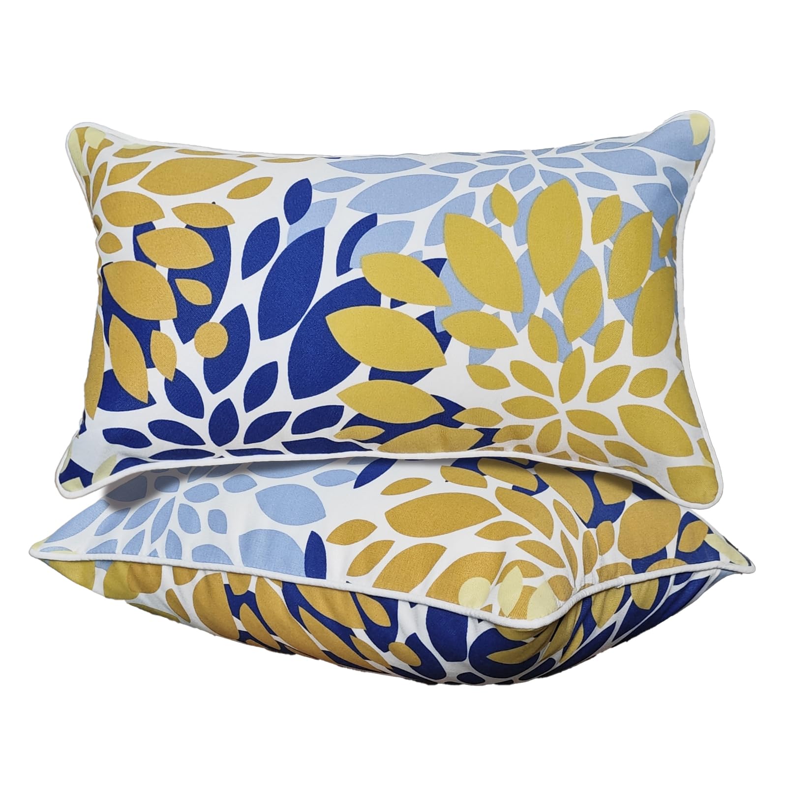 Waterproof Outdoor Pillow Covers 12x20 Inch - 2 Pack Yellow & Blue Lumbar Cushion Cases for Patio Furniture, Sofa, Bed, Couch - Durable & Stylish Home Decor for Backyard, Garden, and Poolside Relaxation