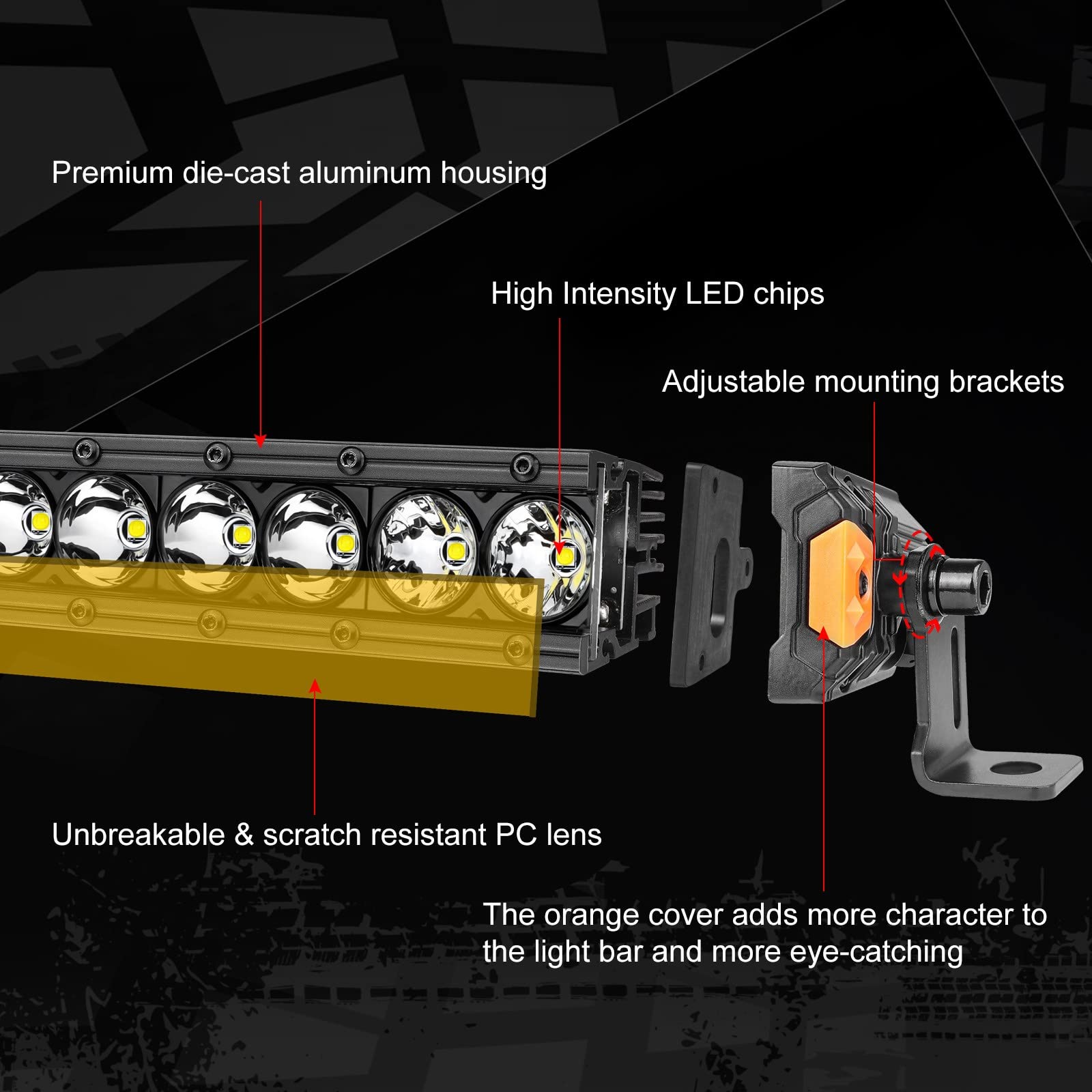 30 Inch 150W Amber Single Row LED Light Bar - Super Bright Slim Off-Road Driving Light with Wiring Harness - Waterproof Fog Lights for Trucks, SUVs, ATVs, UTVs & Boats - Perfect for Night Off-Roading, Camping & Emergency Lighting