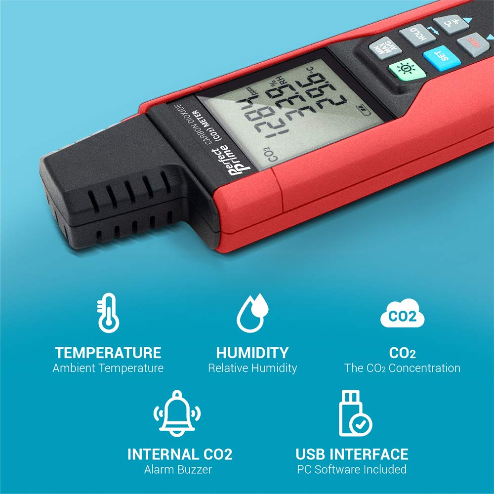 CO2512 High Concentration (30,000 ppm) USB CO2 Carbon Dioxide Monitor with Temperature & Humidity Data Logger - Indoor Air Quality Meter for Home, Office, and Greenhouse