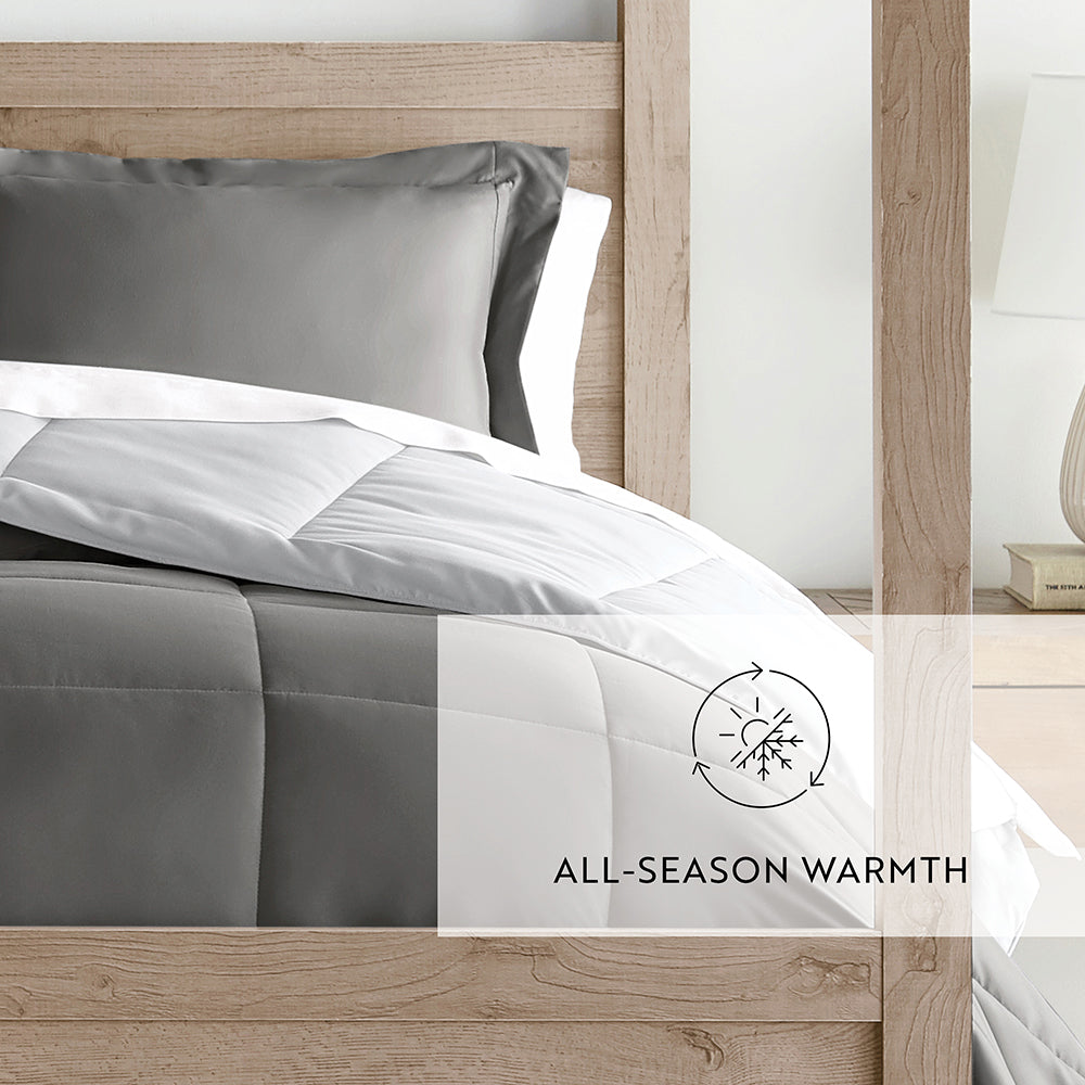 Reversible Down Alternative Comforter Set - All Season Hypoallergenic Bedding - Queen Size White Comforter for Cozy Bedroom & Guest Room Decor